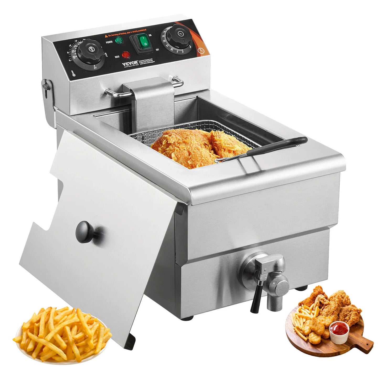VEVOR Commercial Deep Fryer Electric Countertop 11.6 Qt Stainless Steel With Time And Temperature Control