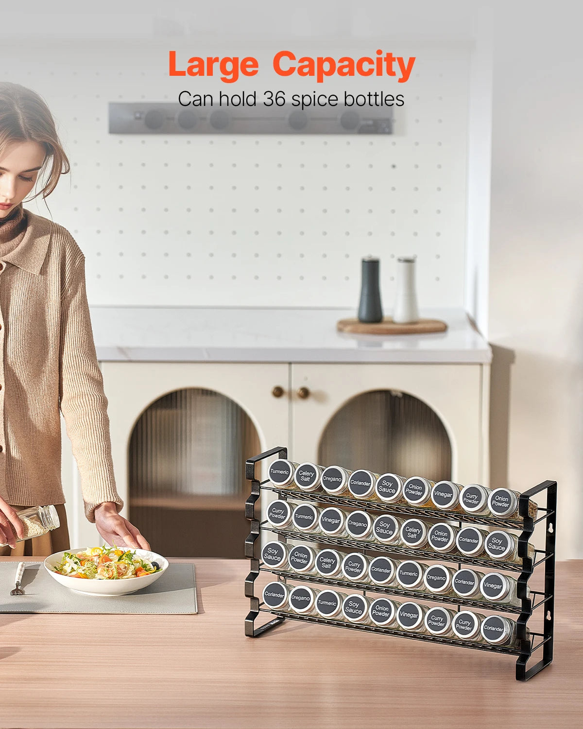Spice Rack Organizer For Cabinet With Jars Lids Labels Funnel