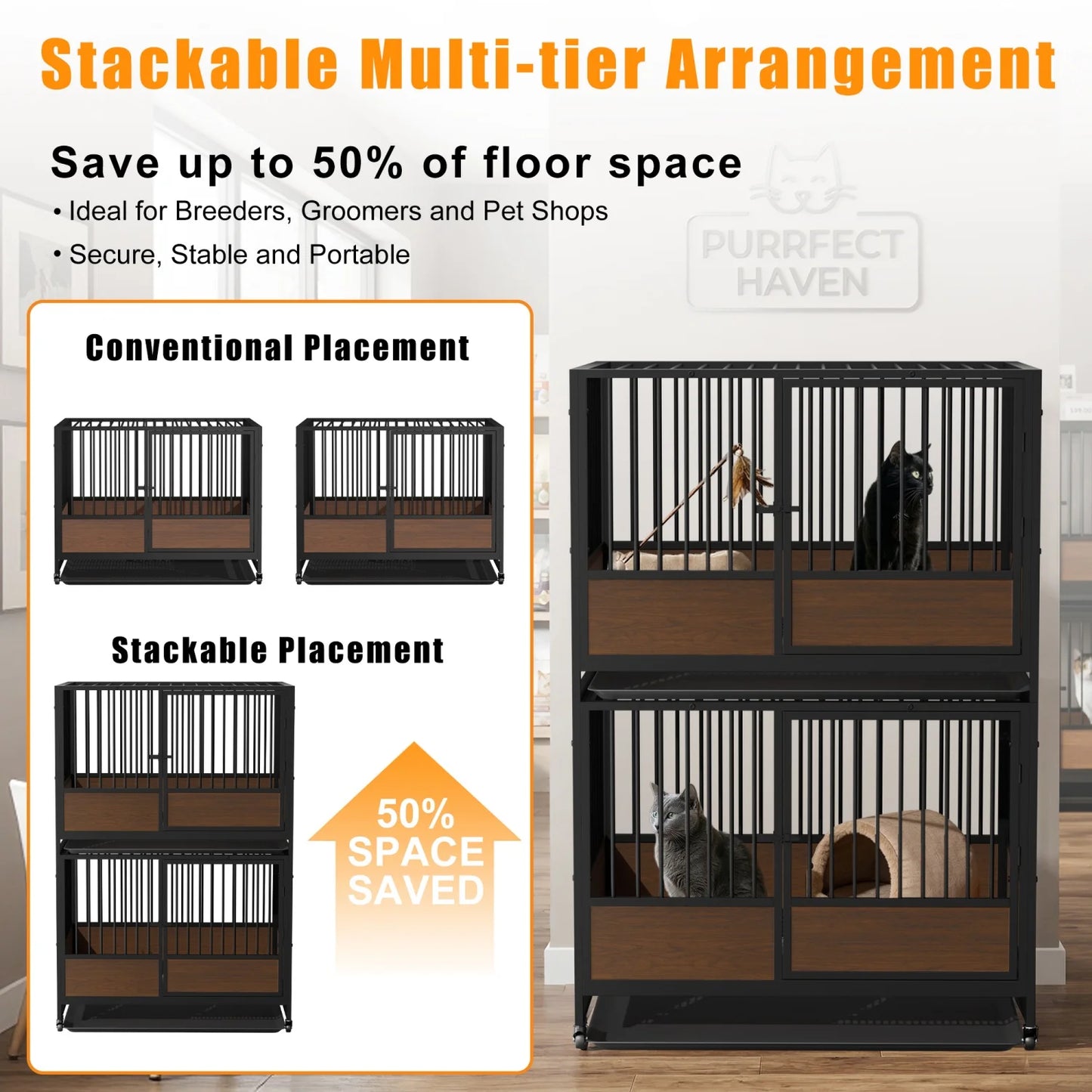BINGOPAW Heavy Duty Dog Crate On Wheels With Removable Tray