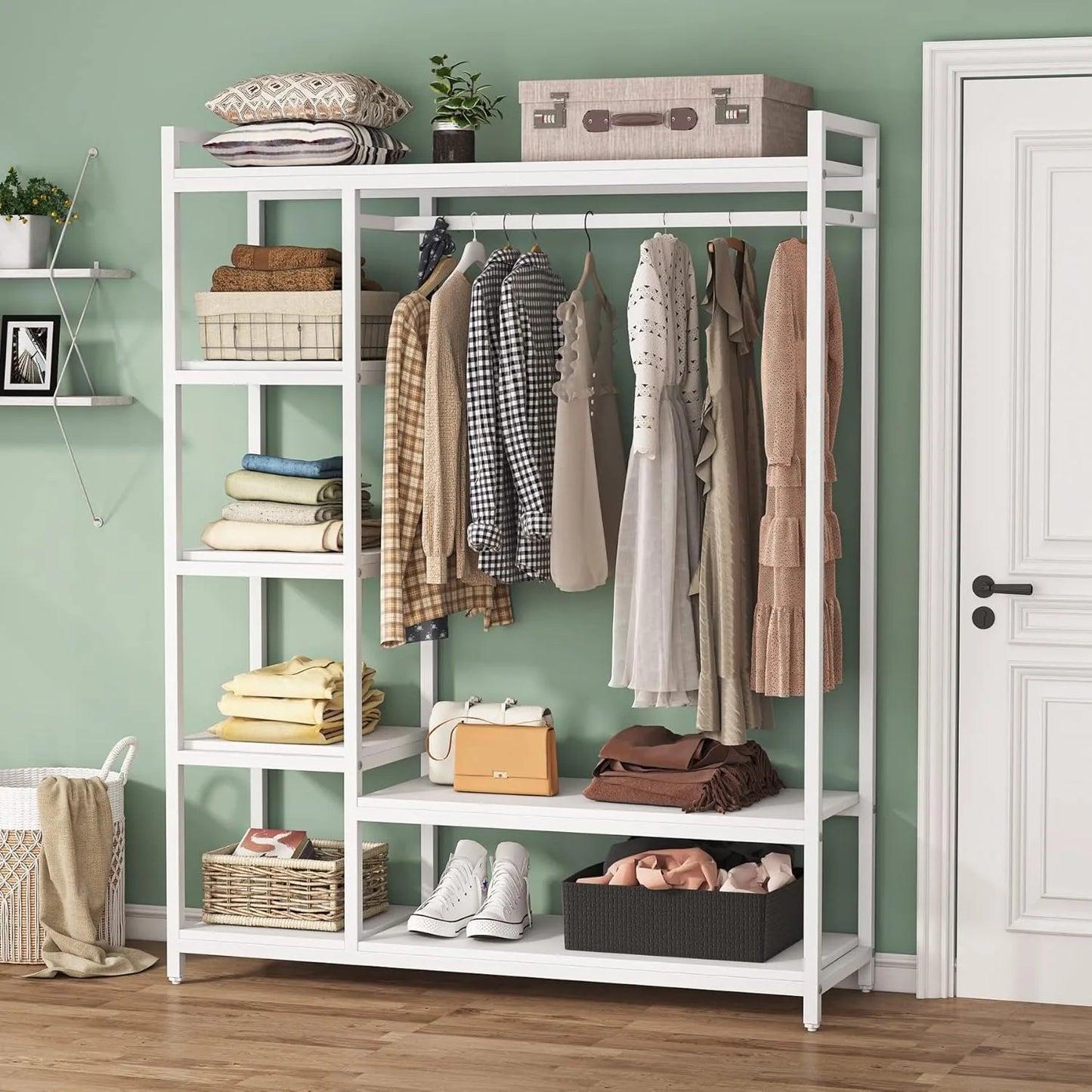 LITTLE TREE Free Standing Wood Clothes Rack For Bedroom