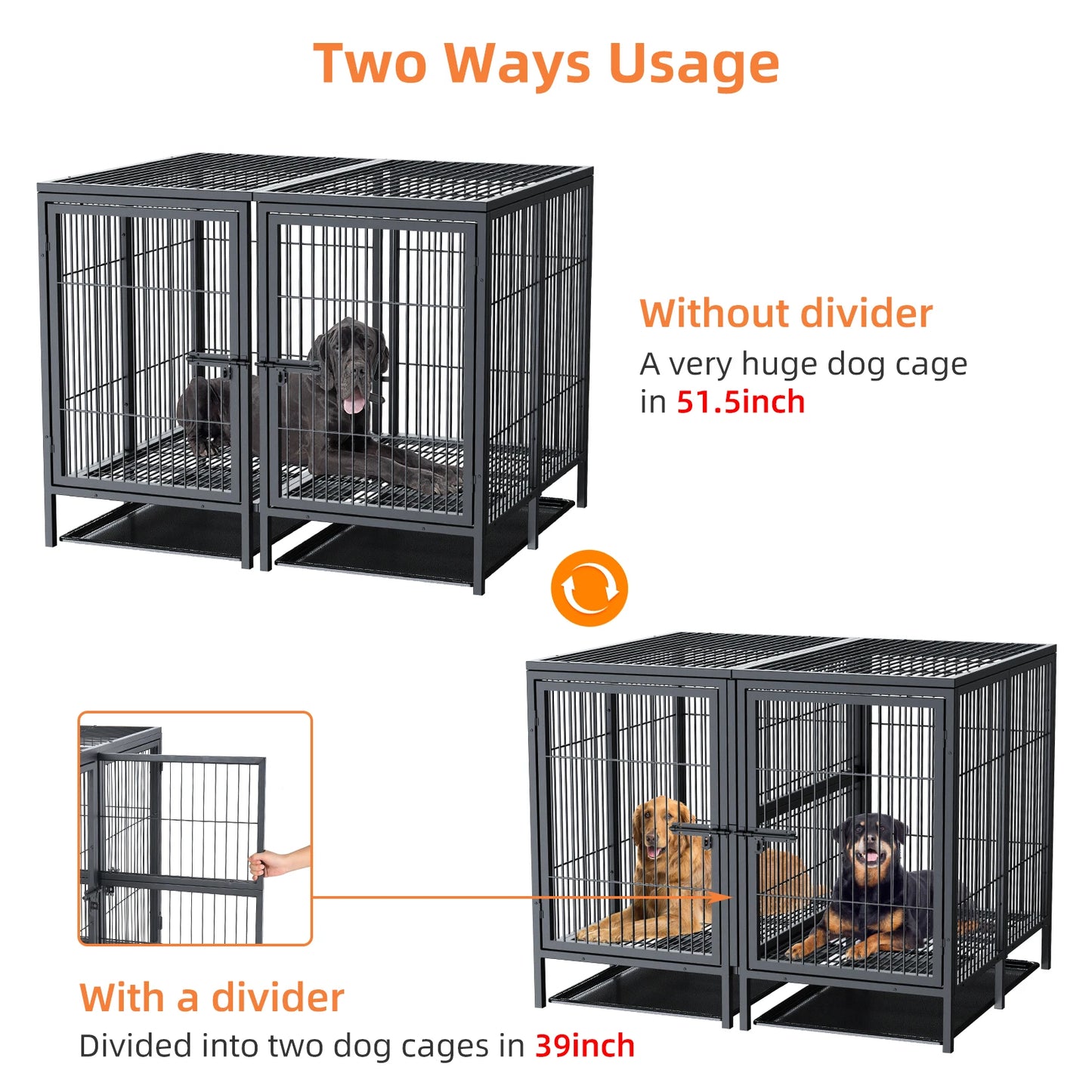 BINGOPAW Heavy Duty Metal Dog Cage Playpen Kennel With Double Door