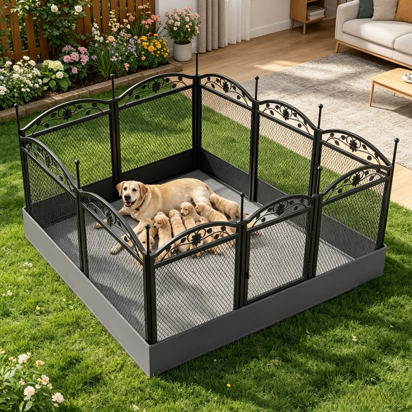 BINGOPAW Foldable Metal Dog Playpen With Gate And Mat