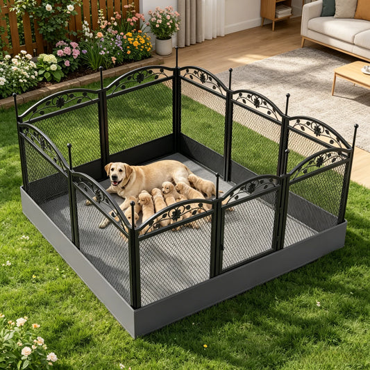 BINGOPAW Foldable Metal Dog Playpen With Gate And Mat