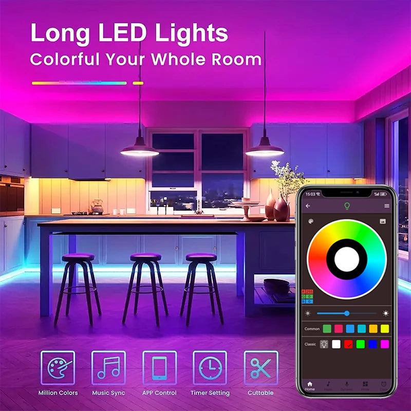 RGB LED Strip Lights 5050 With Bluetooth App Control 12V