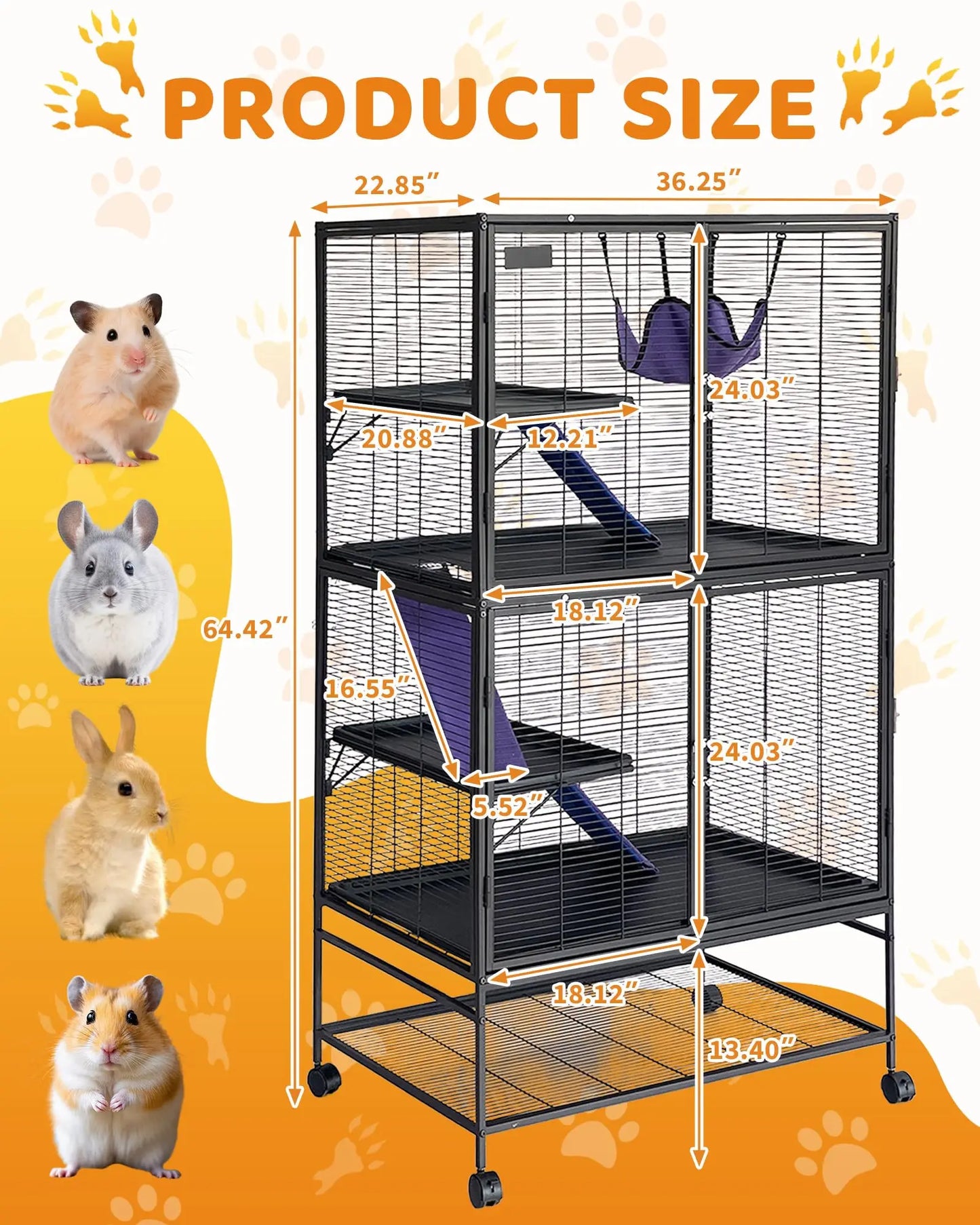 HiMISSCN Heavy Duty Small Animal Cage For Ferrets Chinchillas And Rabbits With Lockable Wheels And Removable Platforms