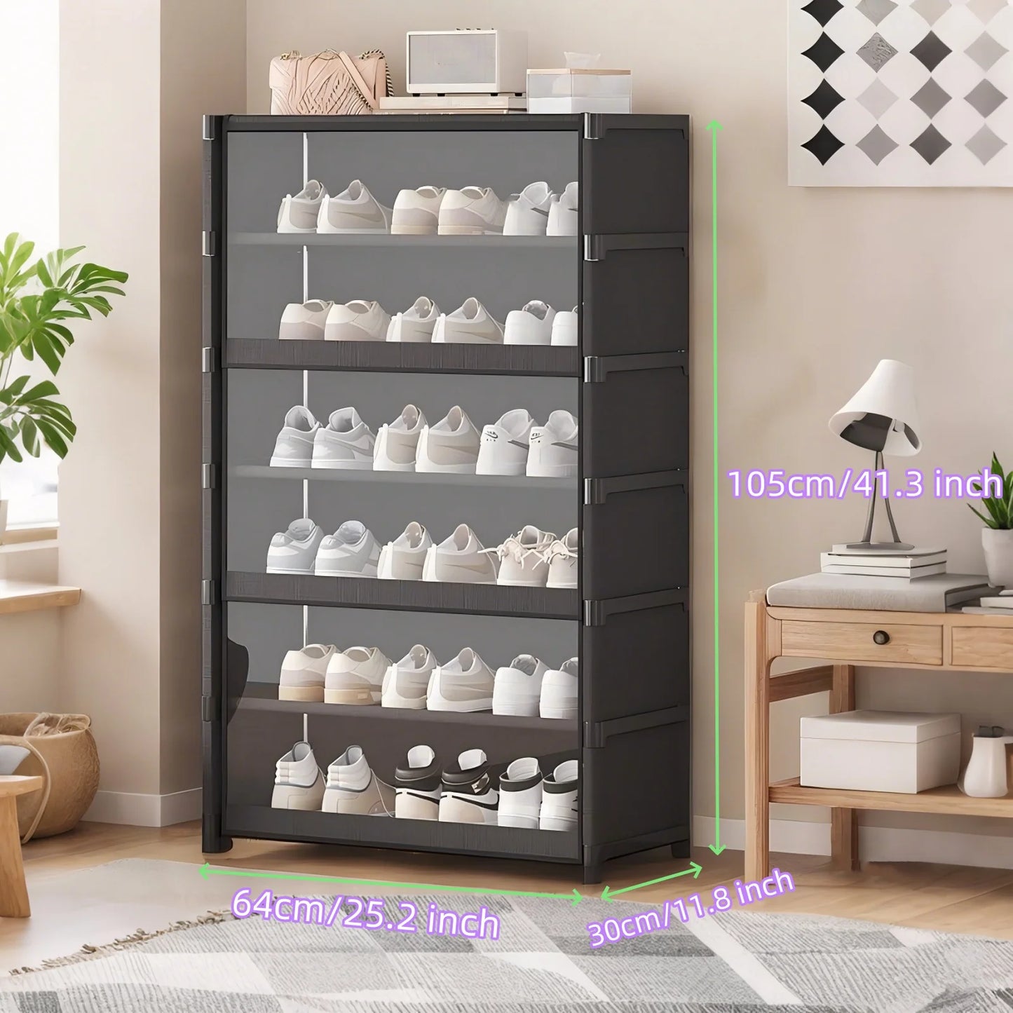 5/7 Layer Shoe Cabinet With Dustproof Clear Lid And Organizer