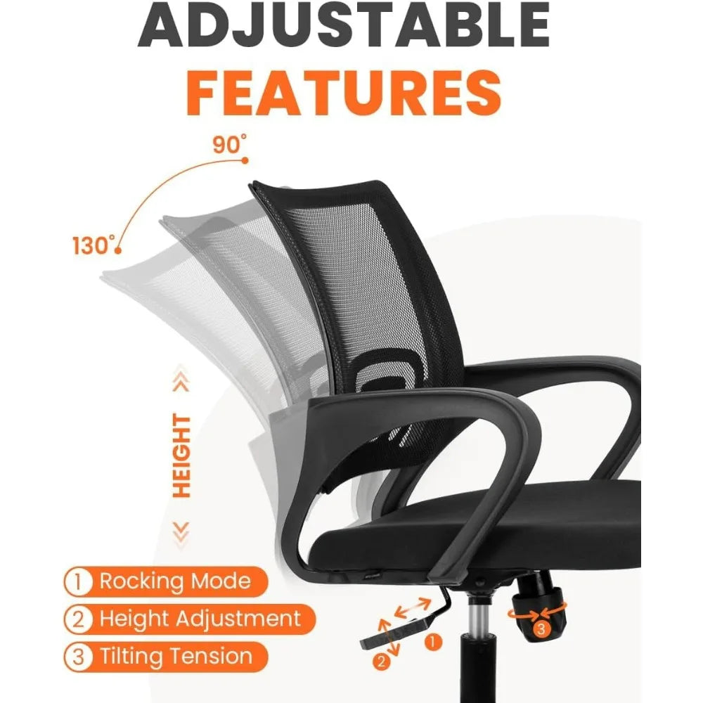 Mesh Office Chair Mid Back With Lumbar Support Adjustable Height