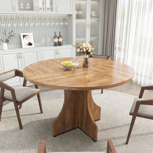 HiMISS Farmhouse Round Wood Dining Table With Storage