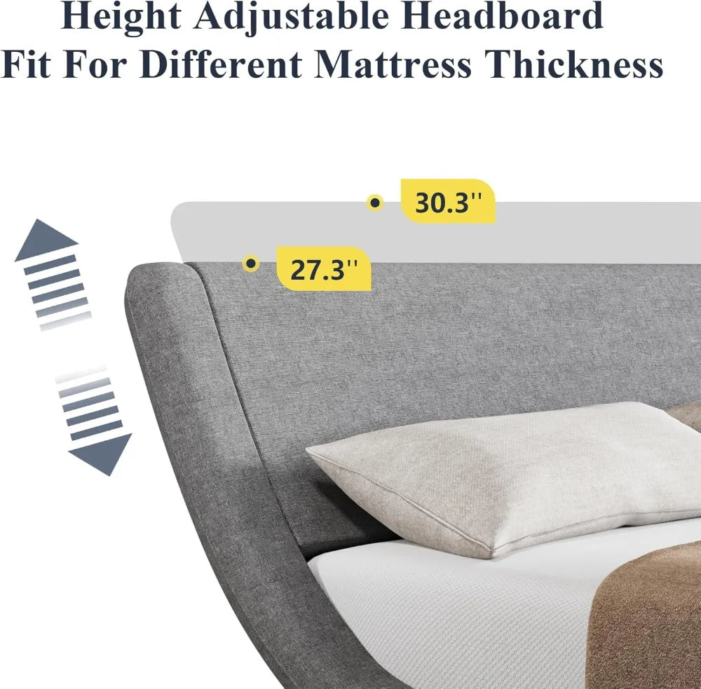 Bed Frame With Adjustable Headboard And Low Profile Upholstered Platform
