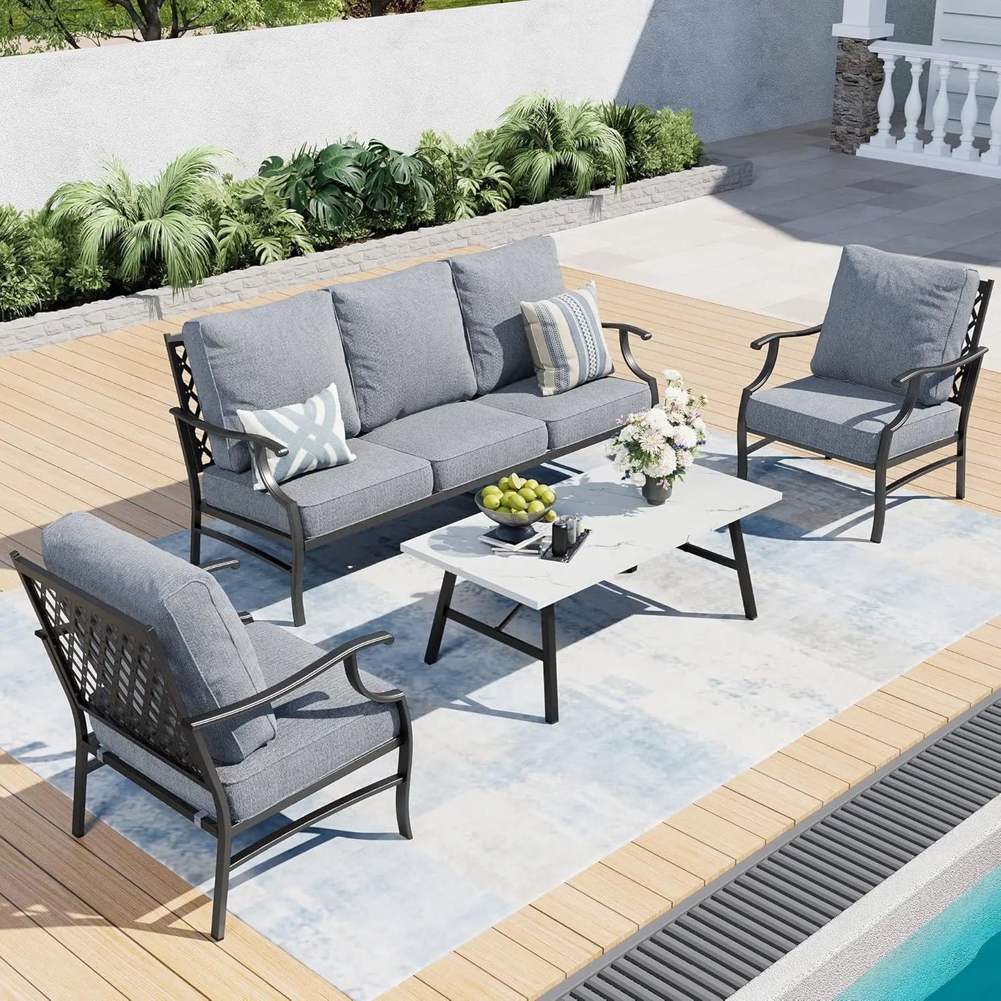 Patio Furniture Set Modern Outdoor Rattan Lounge With Coffee Table