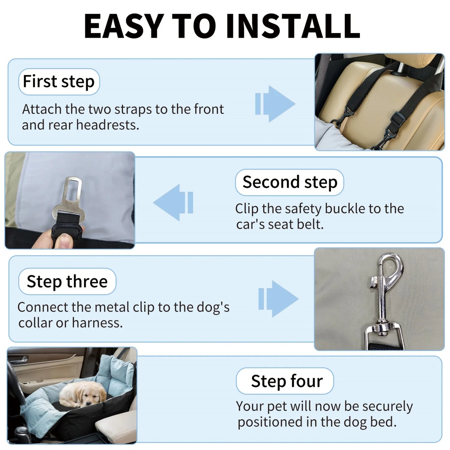 BINGOPAW Dog Car Seat With Safety Belt Washable Travel Bed