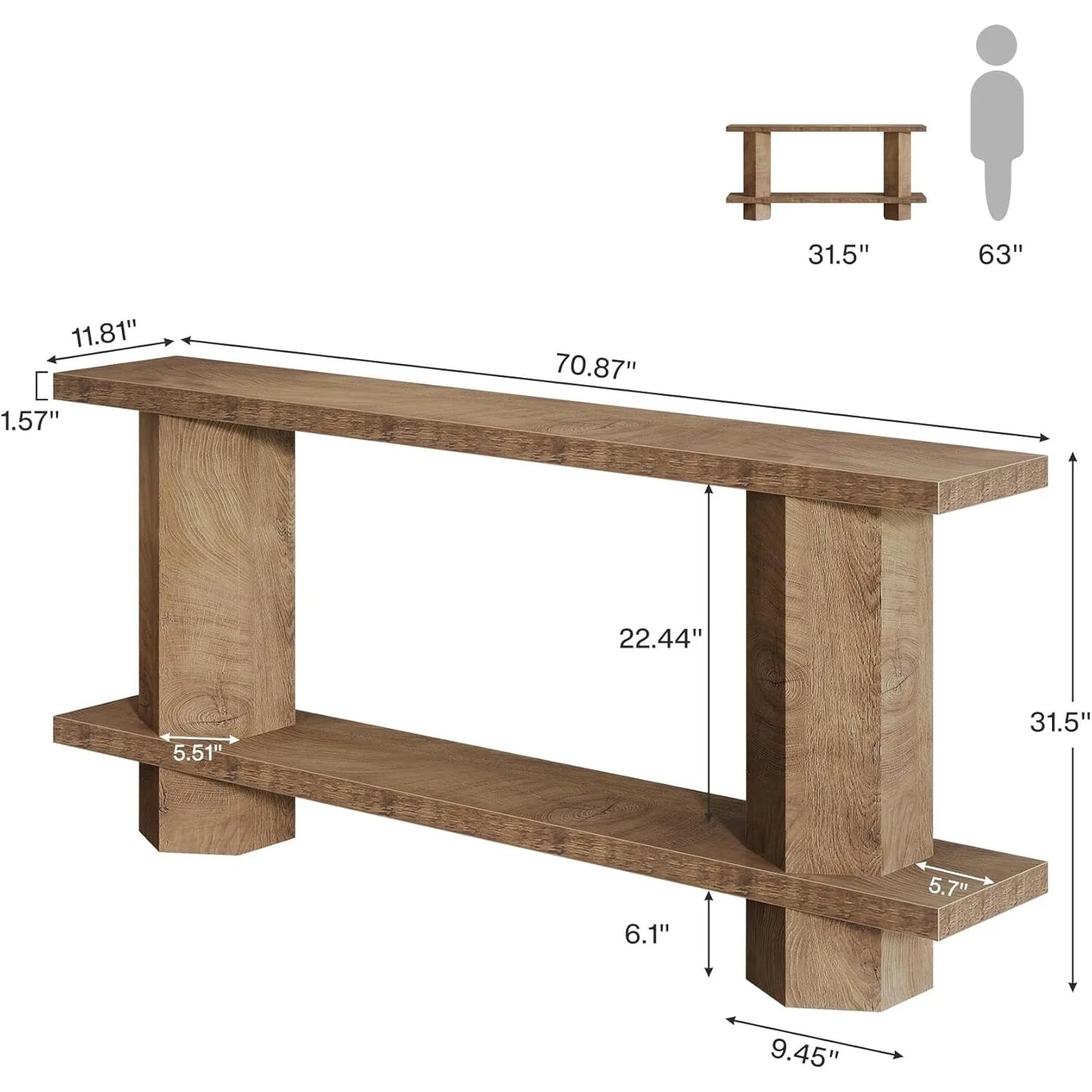 LITTLE TREE Wooden Console Sofa Table for Living Room Hallway