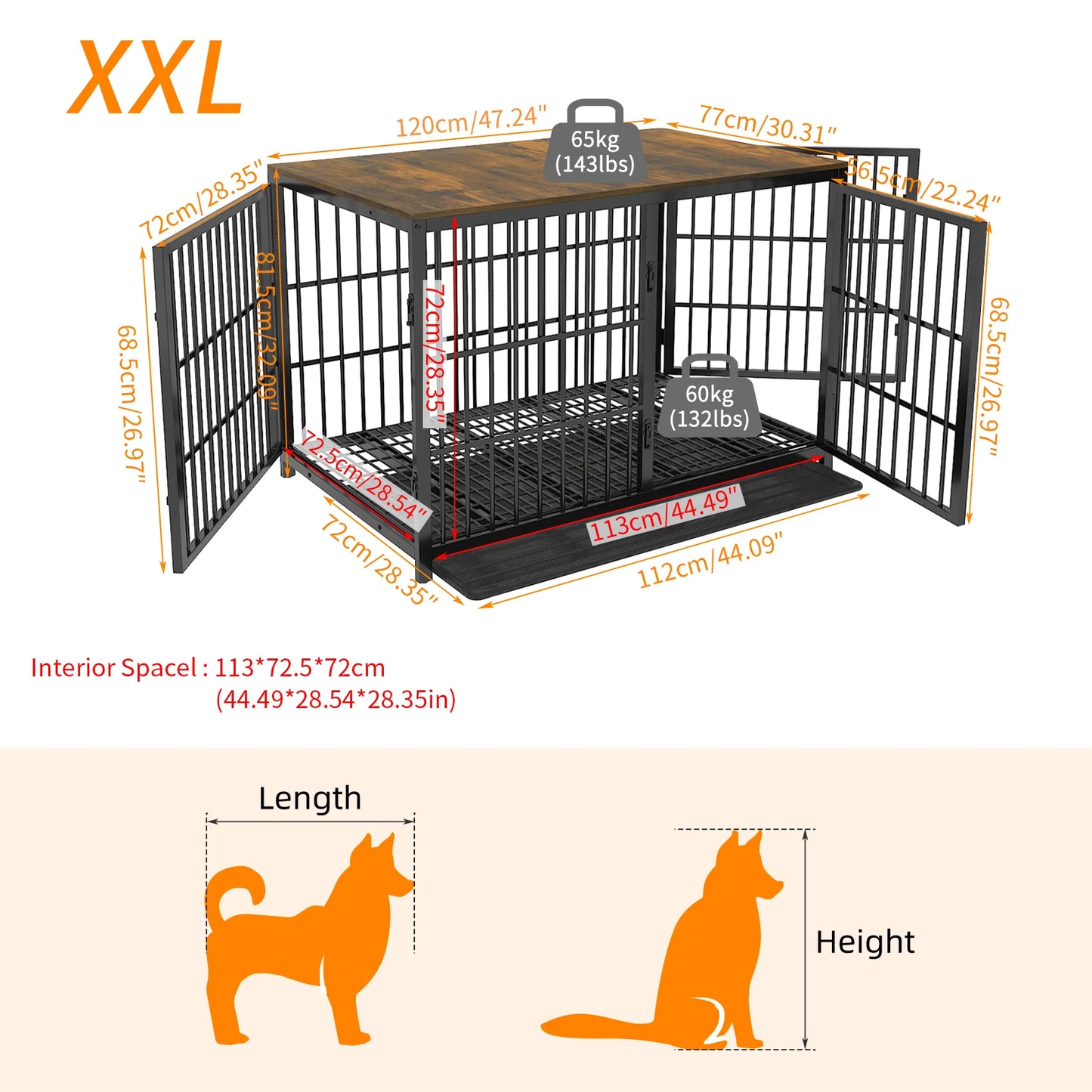 BINGOPAW Wooden Dog Crate Table With Three Doors Removable Tray