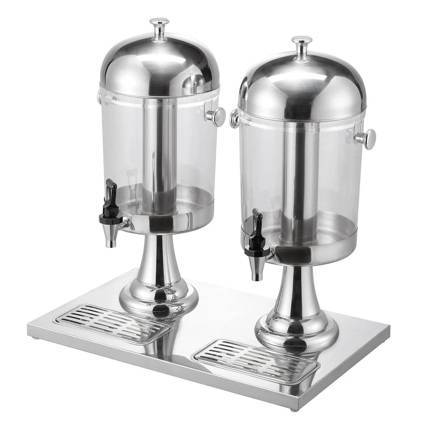SucceBuy Dual 2.1 Gallon Beverage Dispenser Set Stainless Steel And Plastic With Spigot Chamber Tray For Restaurants