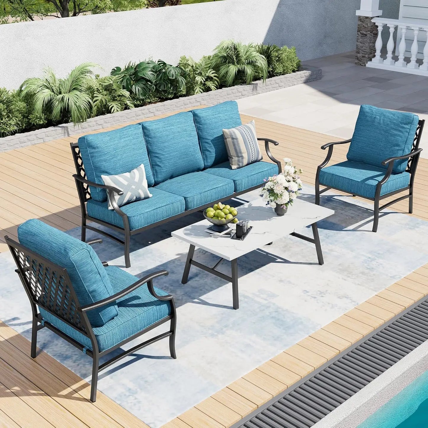 Patio Furniture Set Modern Outdoor Rattan Lounge With Coffee Table