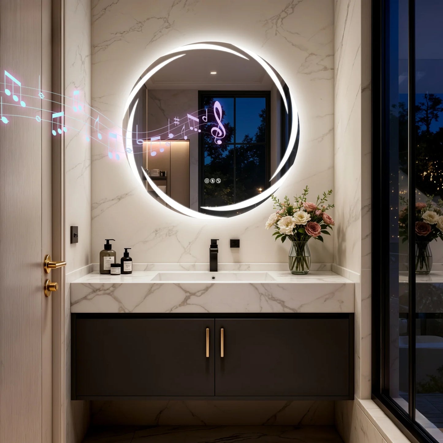 Oval Bluetooth LED Bathroom Vanity Mirror With Backlit Defog Speaker