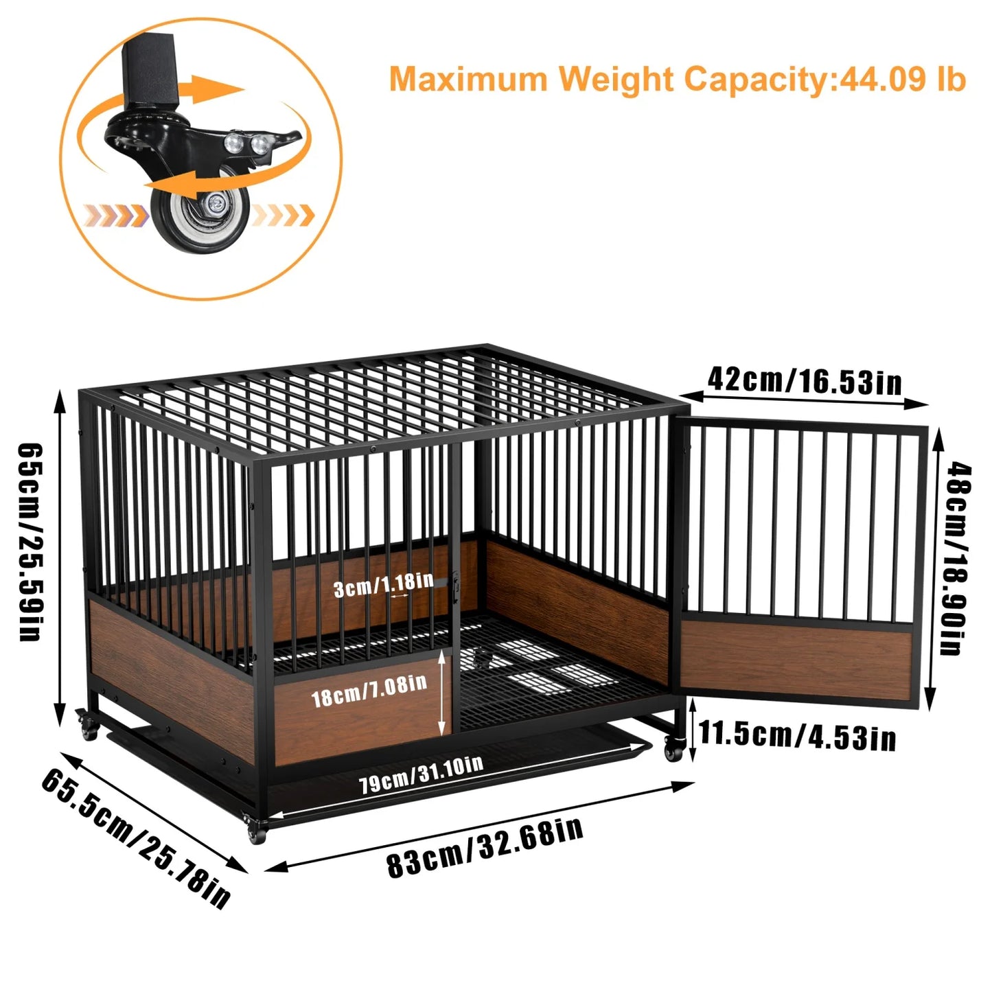 BINGOPAW Heavy Duty Dog Crate On Wheels With Removable Tray
