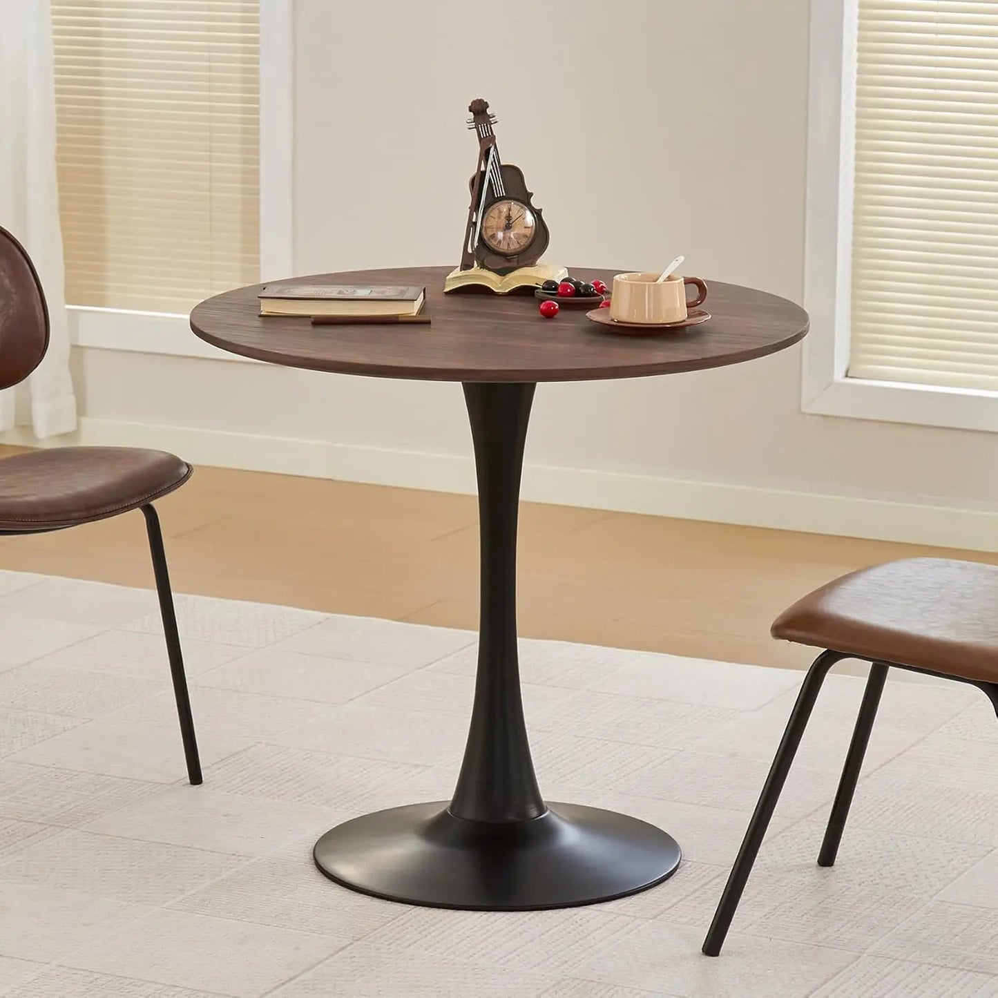 Round Tulip Dining Table With Metal Pedestal Mid Century Modern