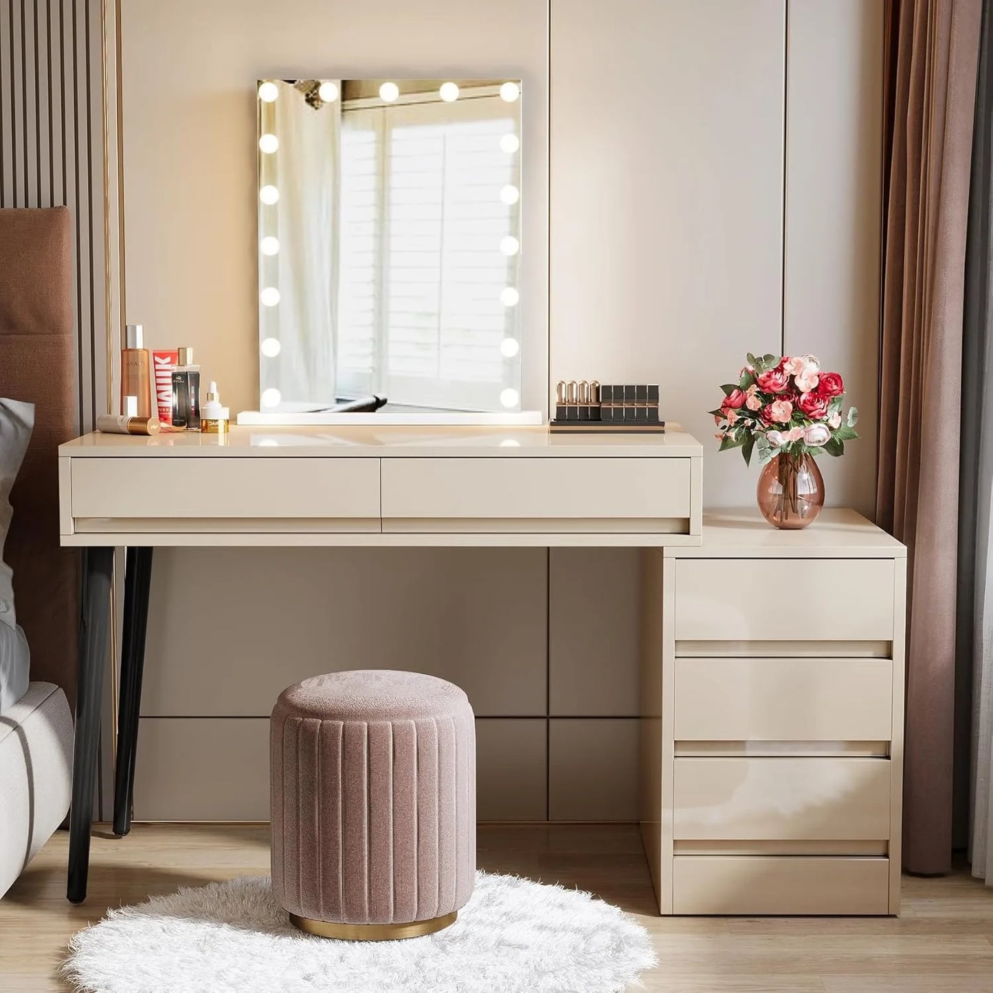 Little Tree Vanity Desk With Five Drawers High Gloss Makeup