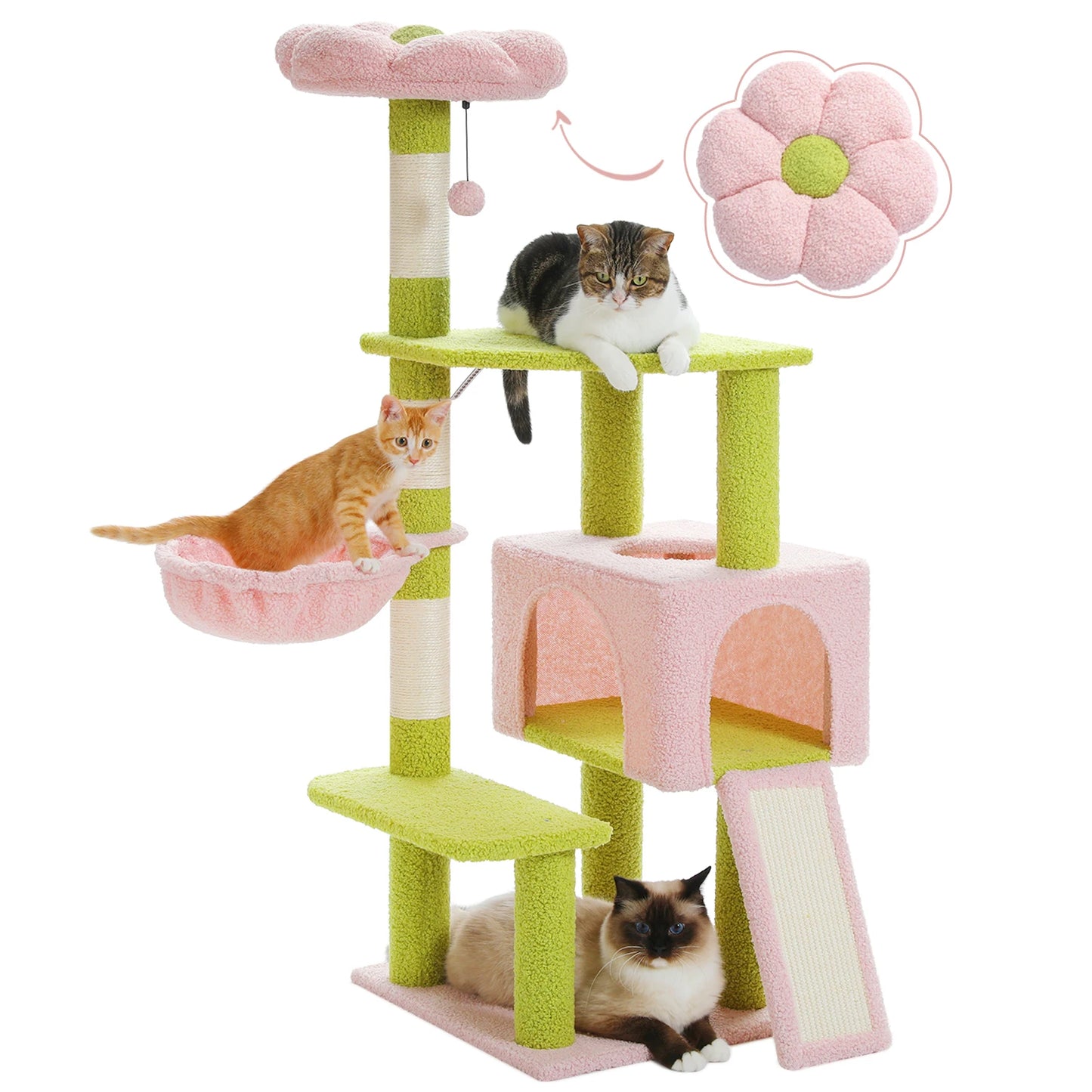 PAWZ Road Flower Cat Tree Multi Level Tower With Sisal Scratching Posts For Indoor Small And Medium Cats Top Perch