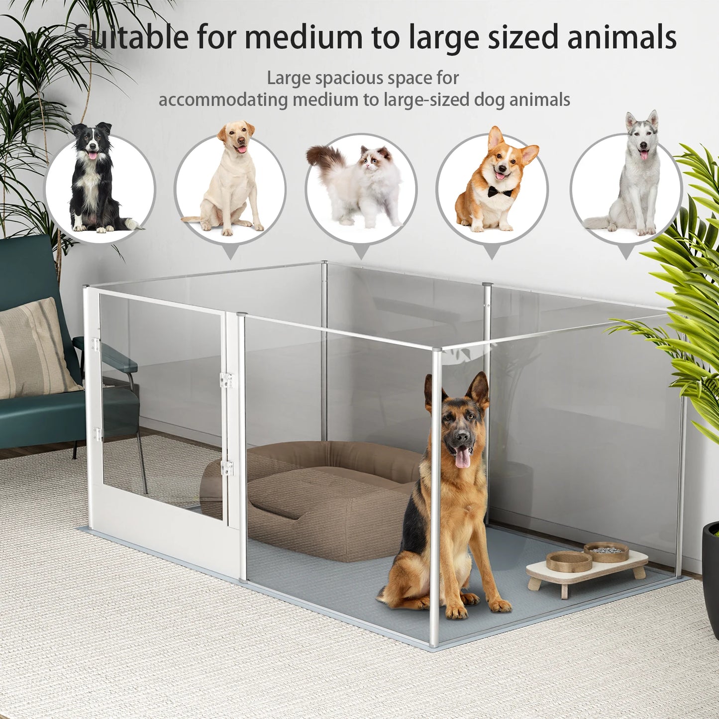 BINGOPAW Large Acrylic Dog Playpen Fence 6 Panel With Waterproof Mat