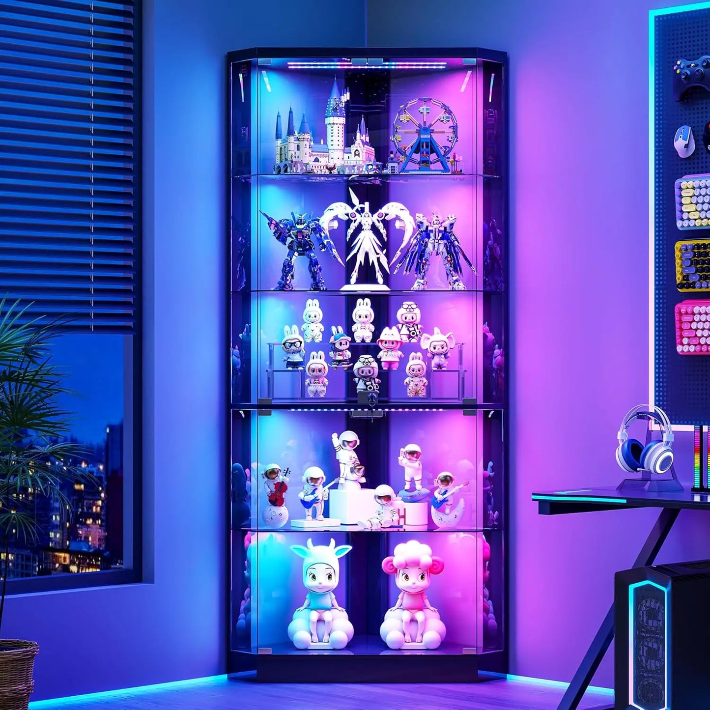 ZHILU Corner Display Cabinet With RGB Lights And Lock