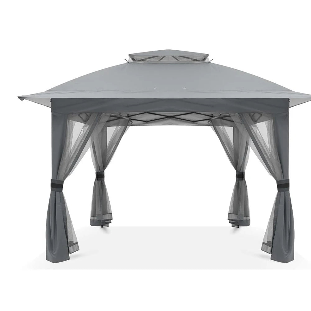 13x13 Ft Pop Up Gazebo With Cantilevered Eaves Awning And One Touch Roll Up Canopy Backyard Mosquito Netting