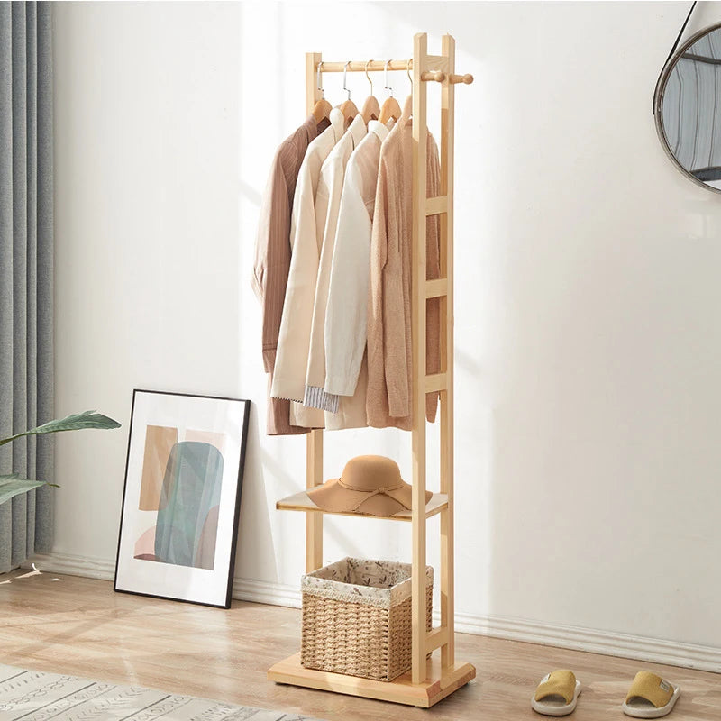 Bamboo Corner Coat Rack With Two Tier Shelves And Hanger Hooks