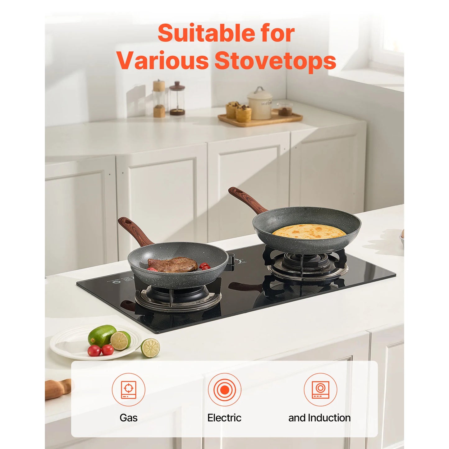 SucceBuy Nonstick Frying Pan Skillet 3 Piece Set Aluminum Heavy Duty for Gas and Electric Cooking Grey For Home Cooks