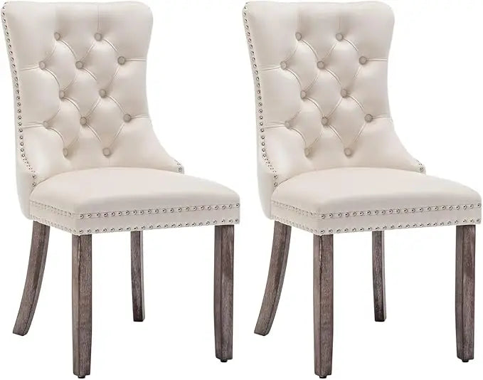 Velvet Dining Chairs Set of 6 With Nailhead Trim Tufted Wing Back