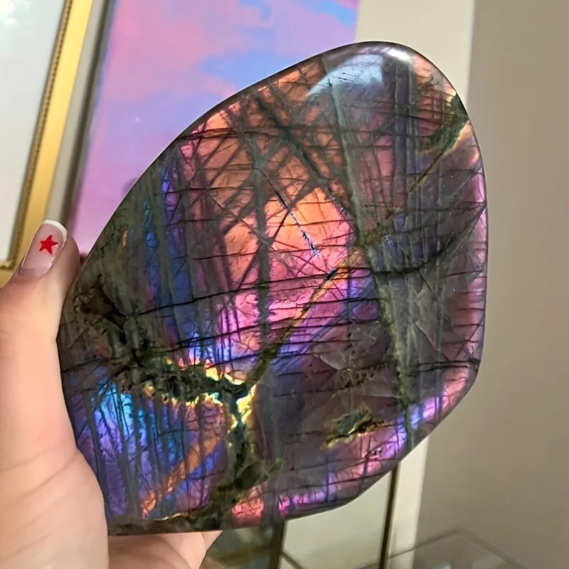 Purple Flash Labradorite Crystal Freeform Stone With Stand For Home Decor Enthusiasts Gift Christmas