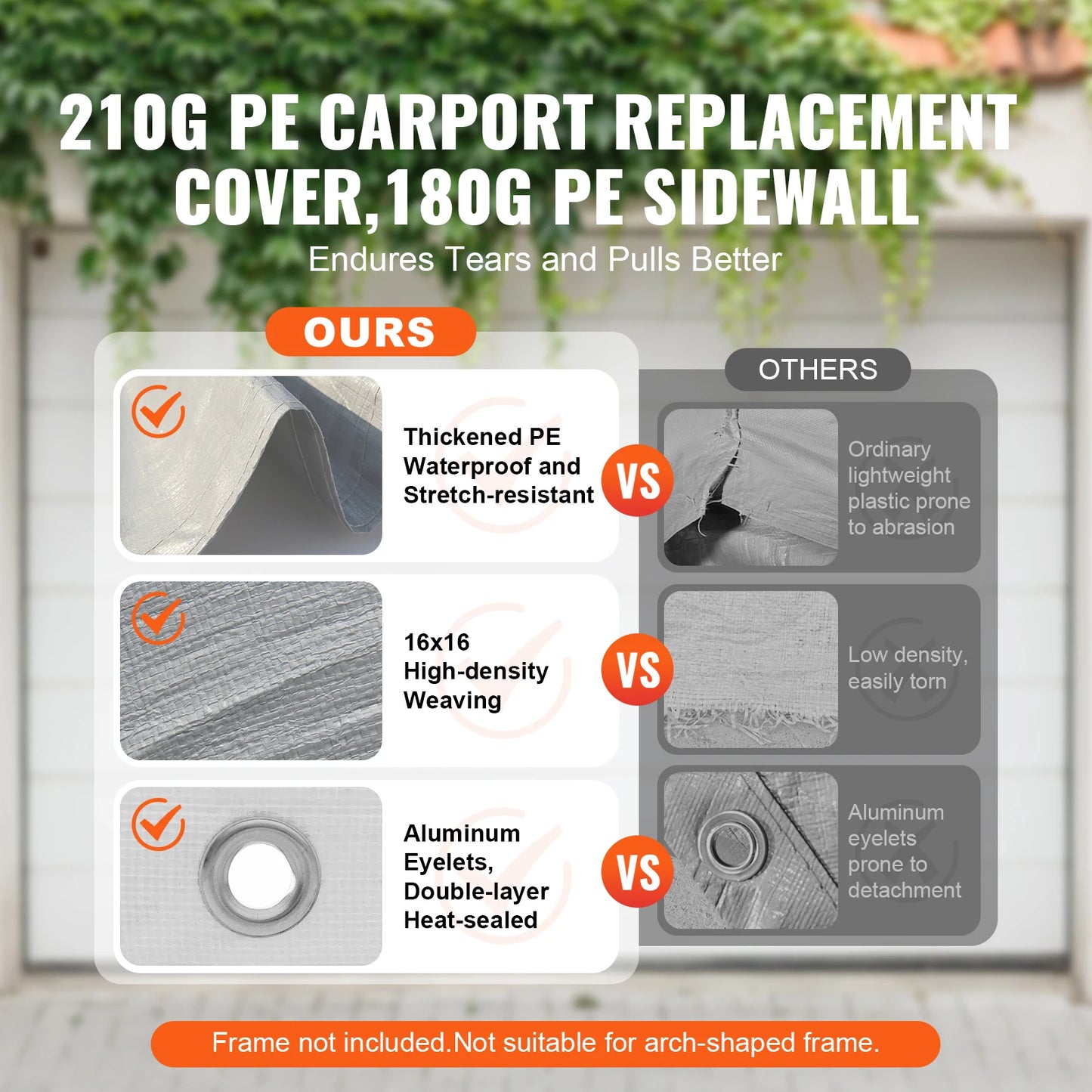 SucceBuy Carport Replacement Canopy Cover For Garage Shelter