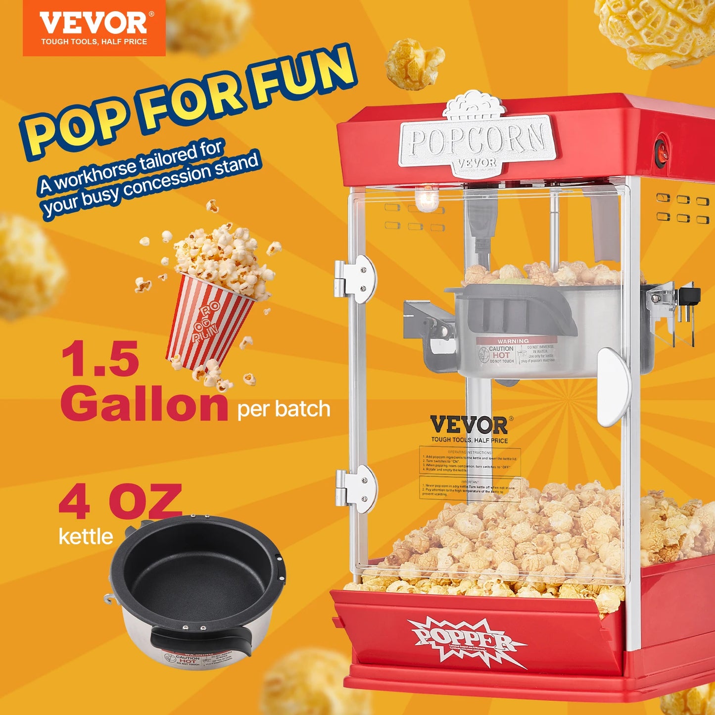 SucceBuy Commercial Popcorn Maker 400W 1.5 Gal Per Batch Countertop For Parties And Events
