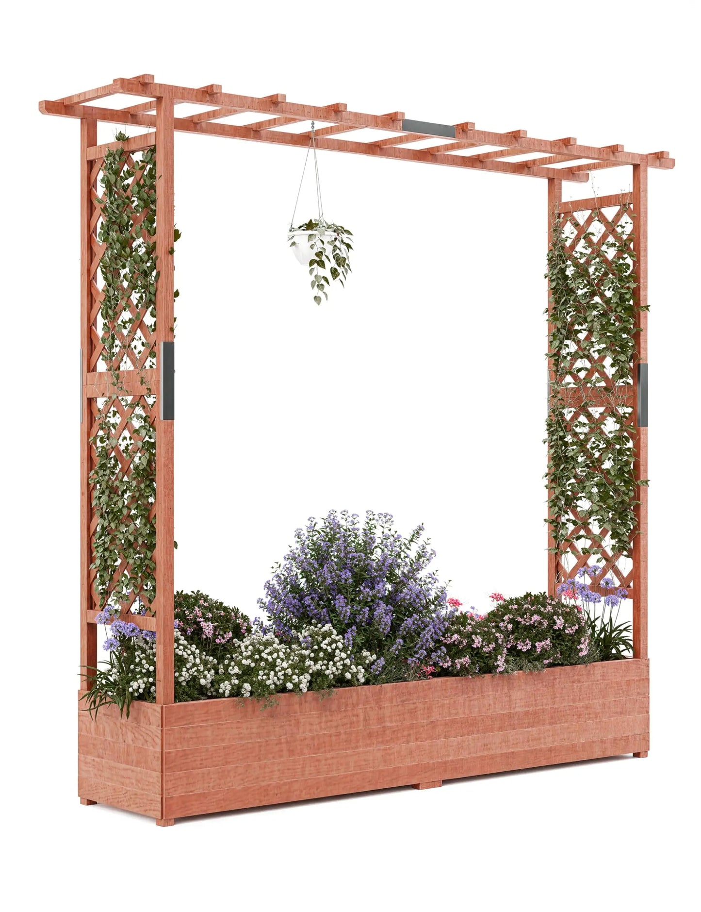 HiMISS Wooden Raised Garden Bed With Trellis Canopy Freestanding Planter For Gardeners Climbing Plants And Vines