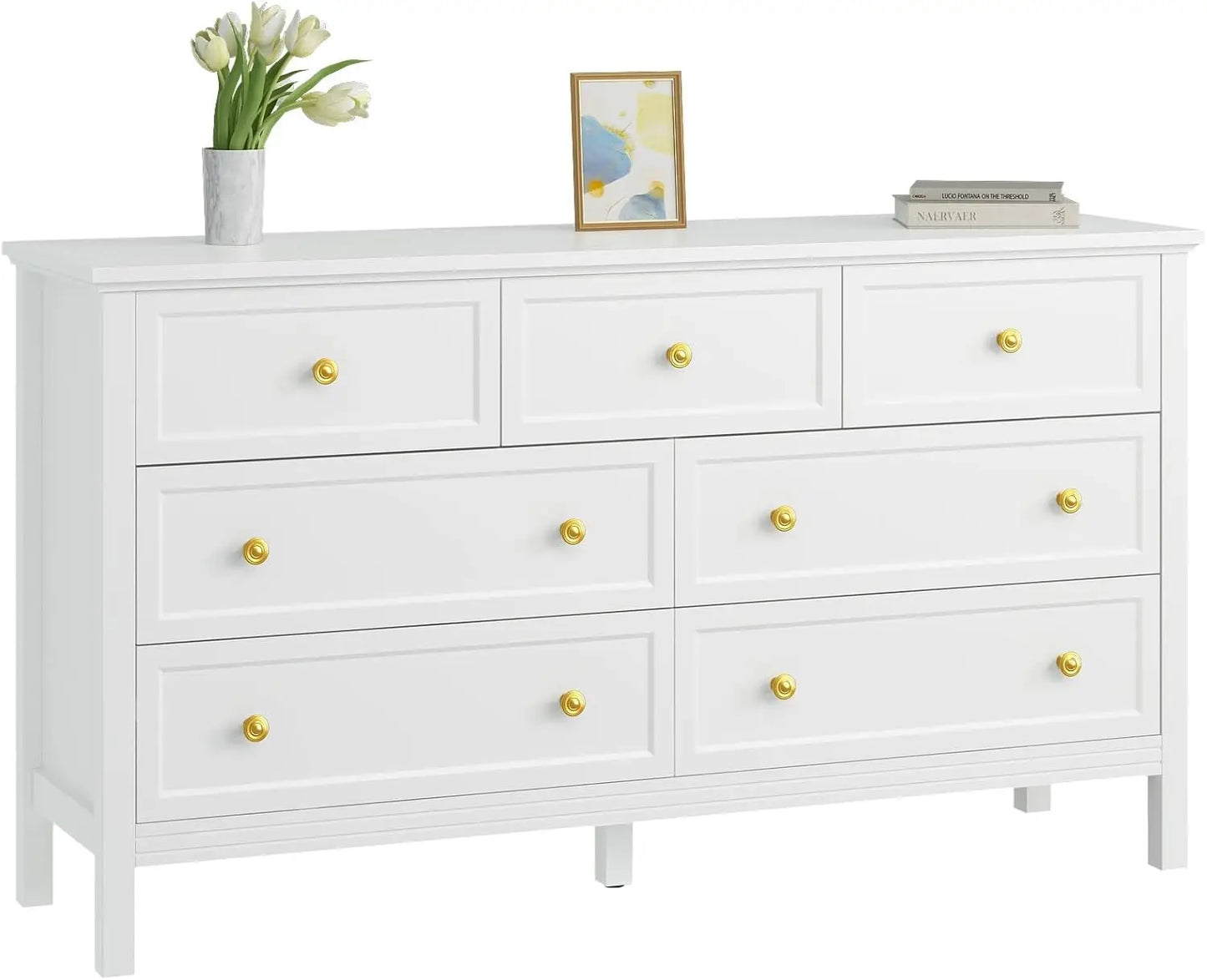 7-Drawer Dresser for Bedroom With Wide Drawers and Metal Handles