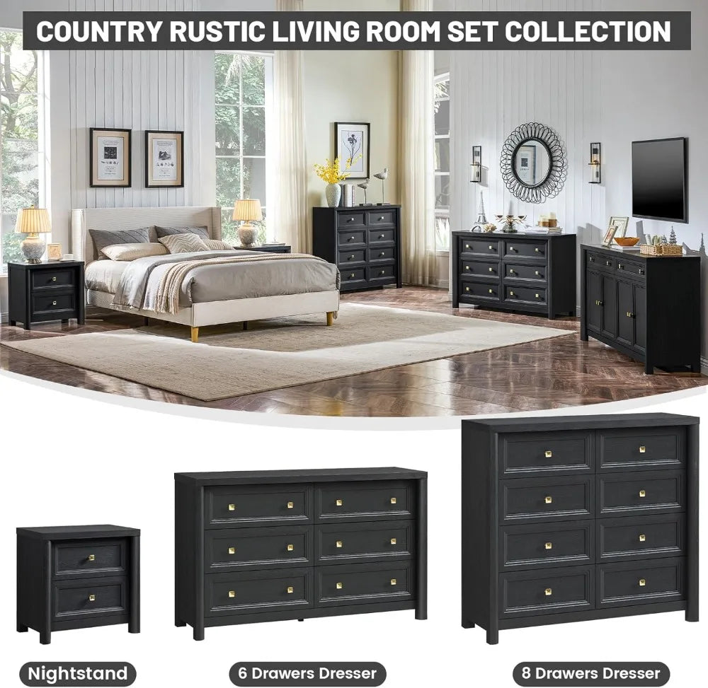 Farmhouse 6-Drawer Solid Wood Dresser For Bedroom Storage