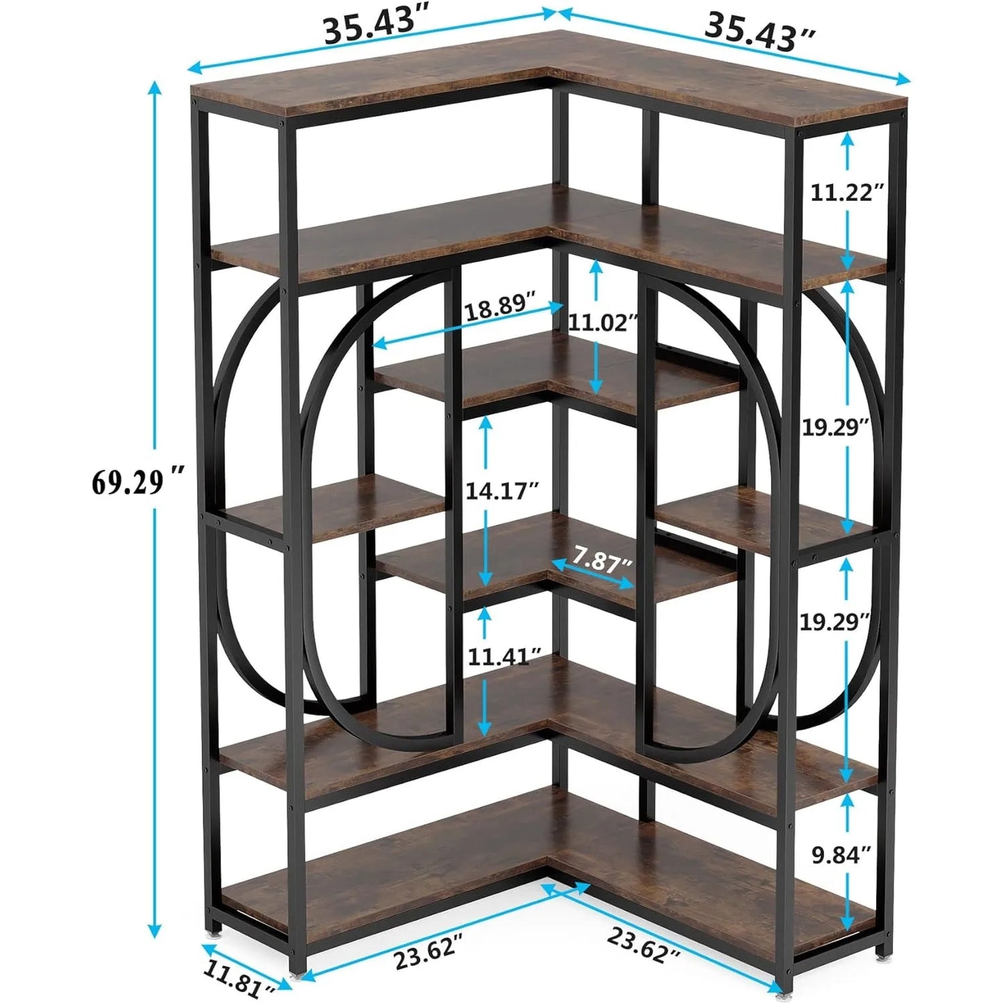 LITTLE TREE 7-Shelf Corner Bookshelf with Metal Frame