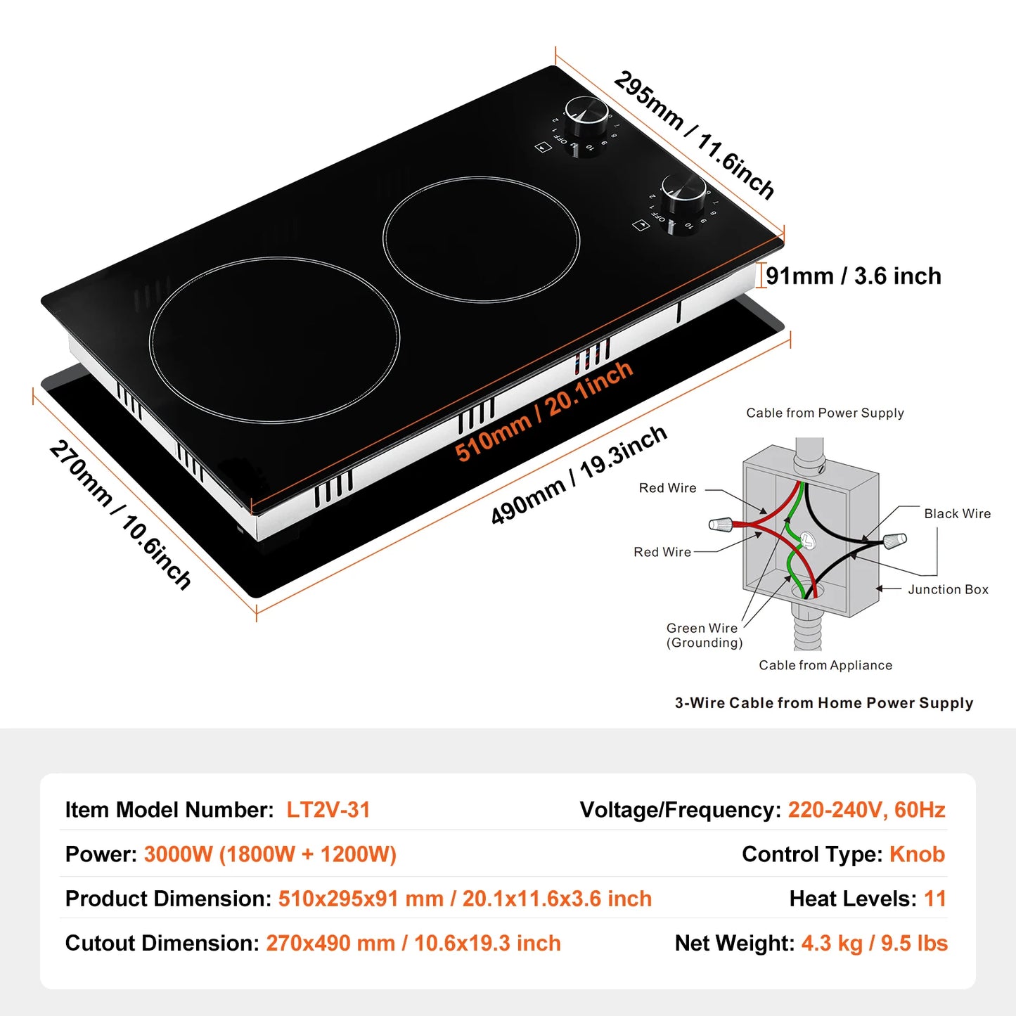 SucceBuy Built In Electric Cooktop Ceramic Glass Top With Knob Control 11 Power Levels For Home Cooks
