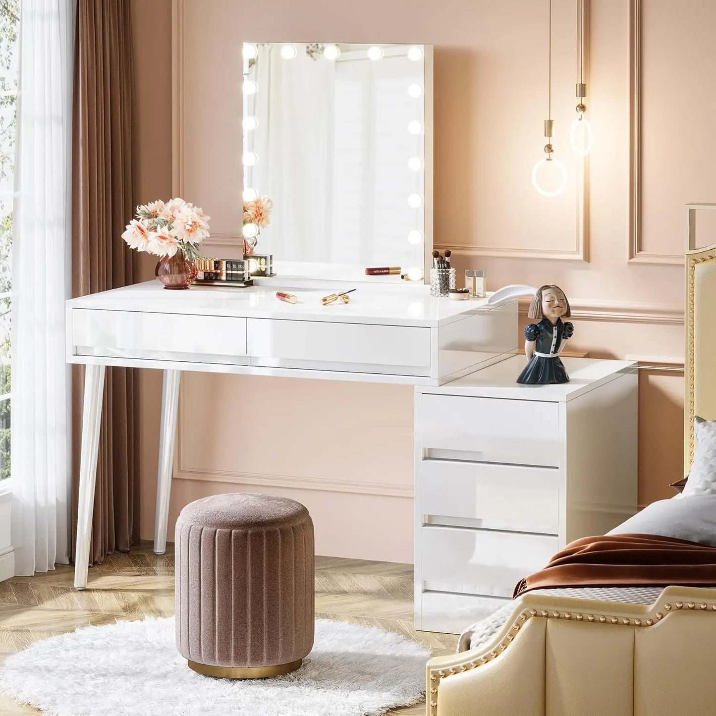 Little Tree Vanity Desk With Five Drawers High Gloss Makeup