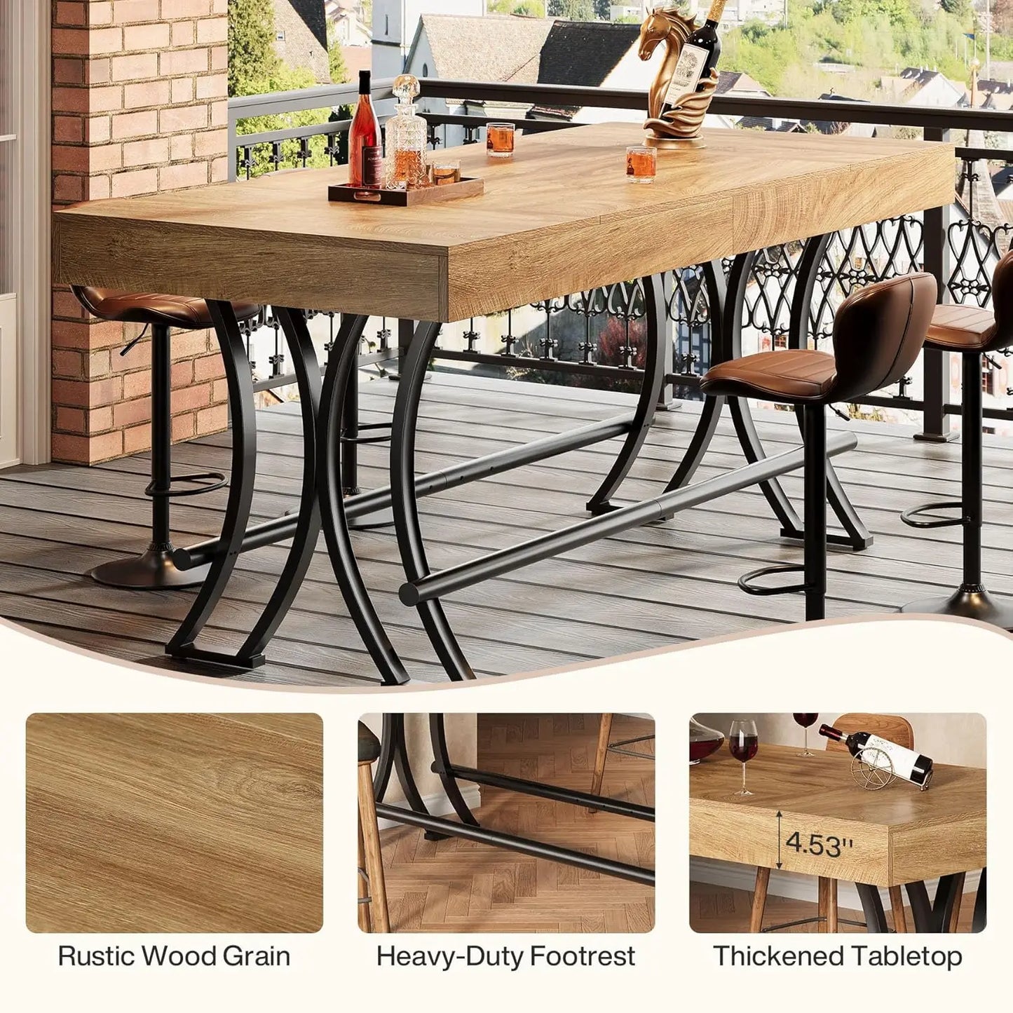 Industrial Bar Table With Metal Footrest For Home Pub Dining