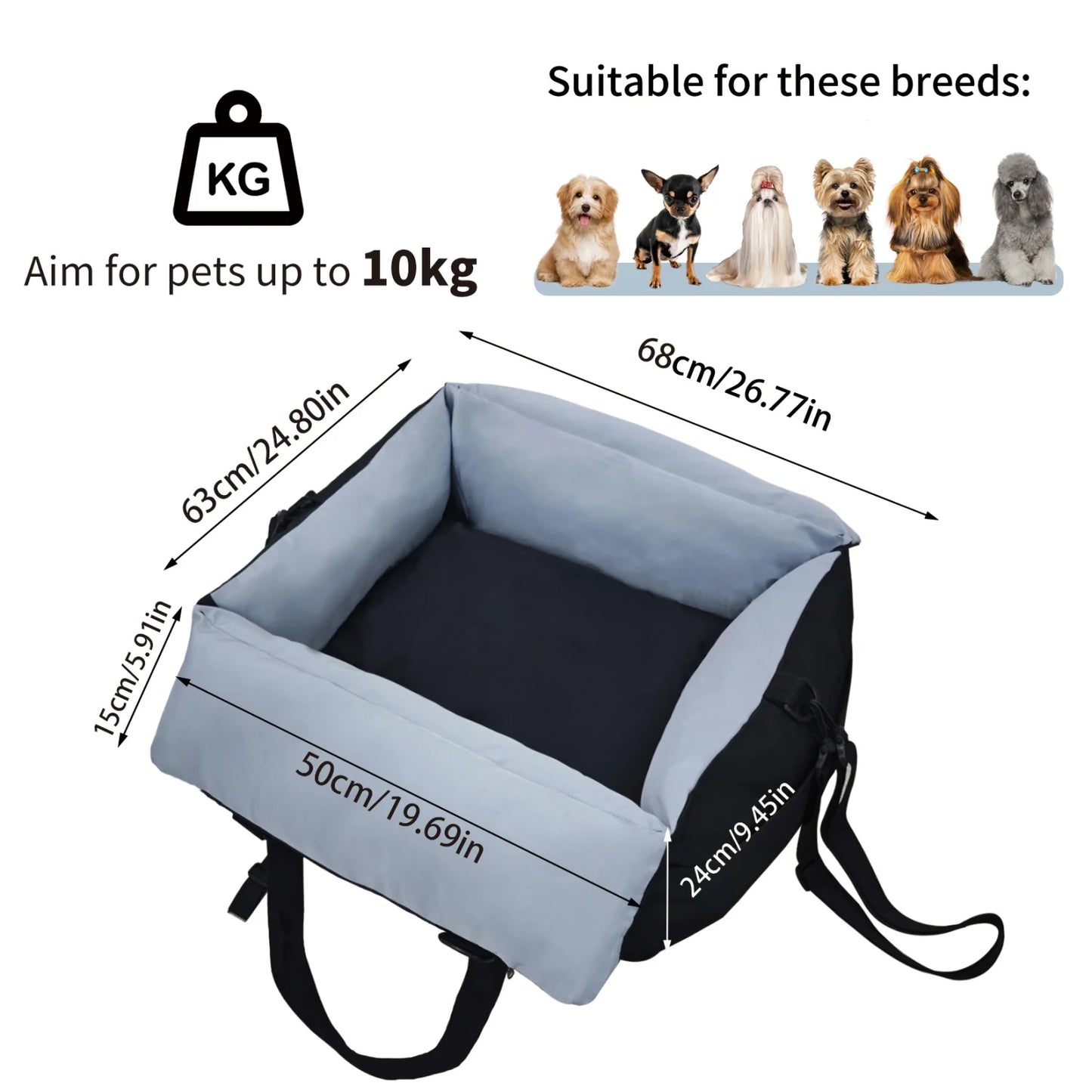 BINGOPAW Dog Car Seat With Safety Belt Washable Travel Bed