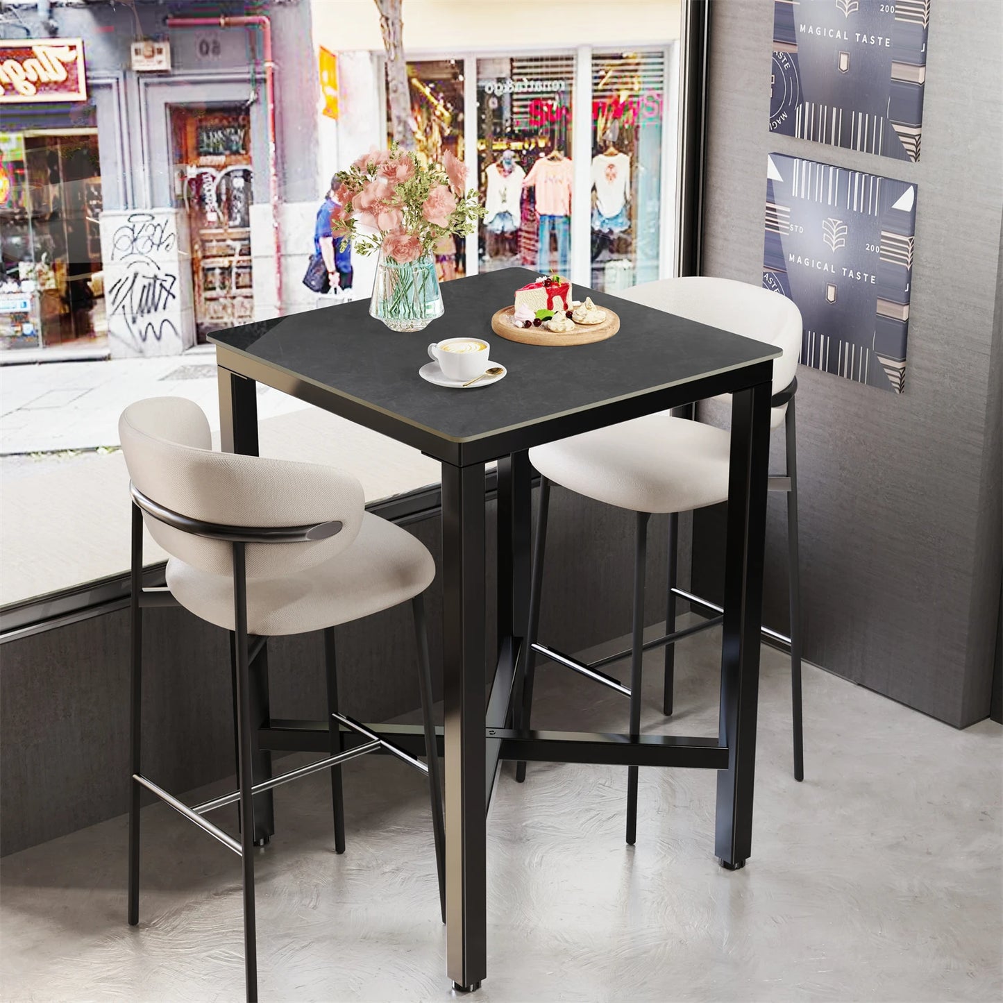 Upscale Marble Top Tall Bar Table Square Counter For Restaurants