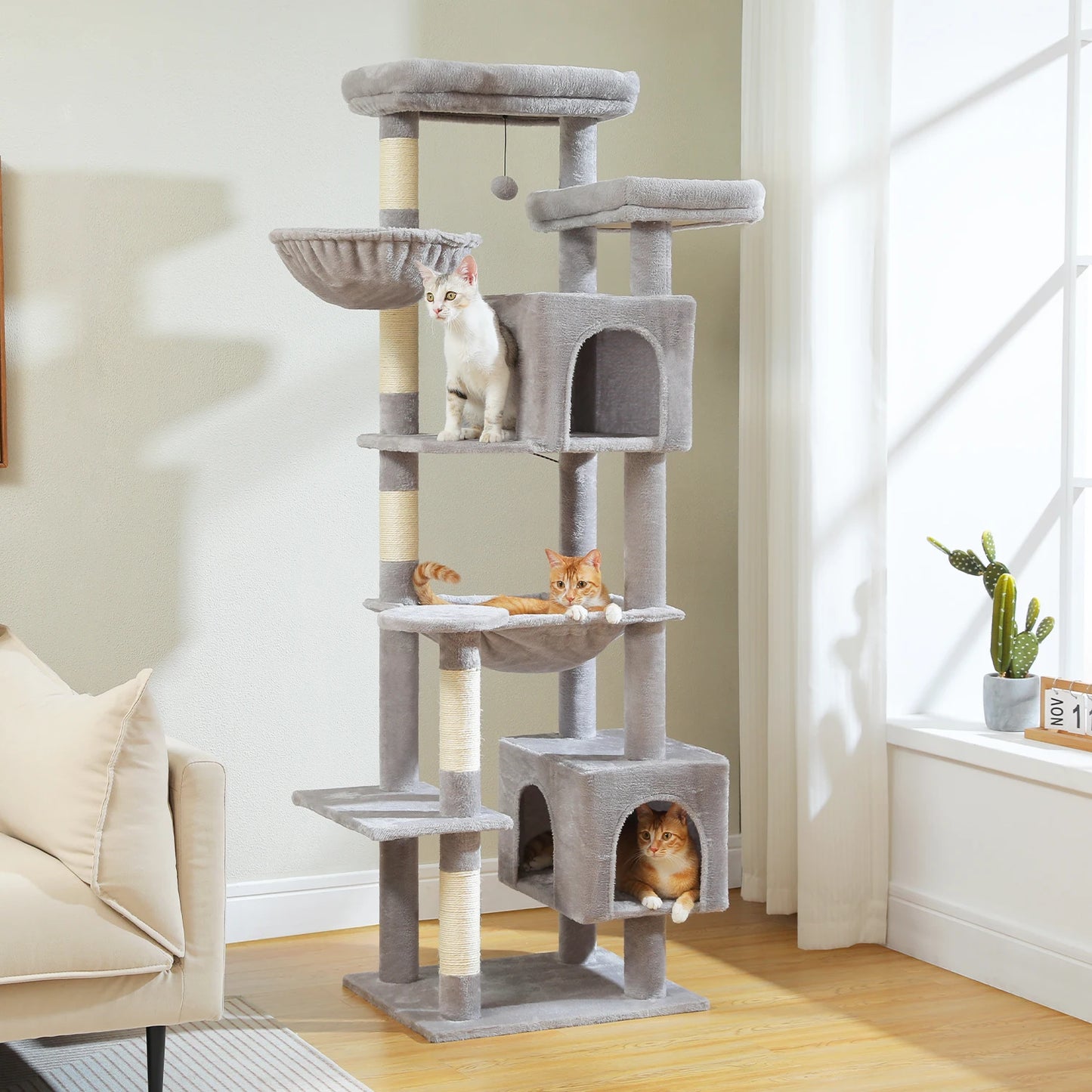 PAWZ Road Tall Cat Tree For Indoor Cats Multi Level Plush Condo With Scratching Posts Perches Caves Durable 180cm