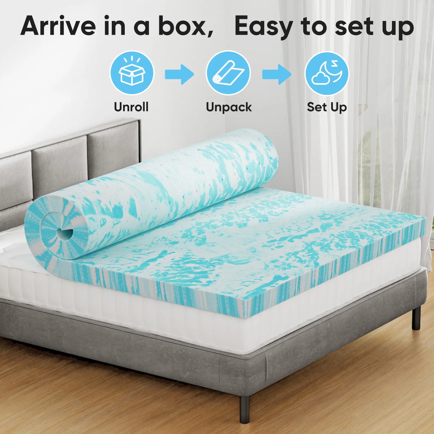 JHK Gel Memory Foam Mattress Topper Cooling For Bed Comfort