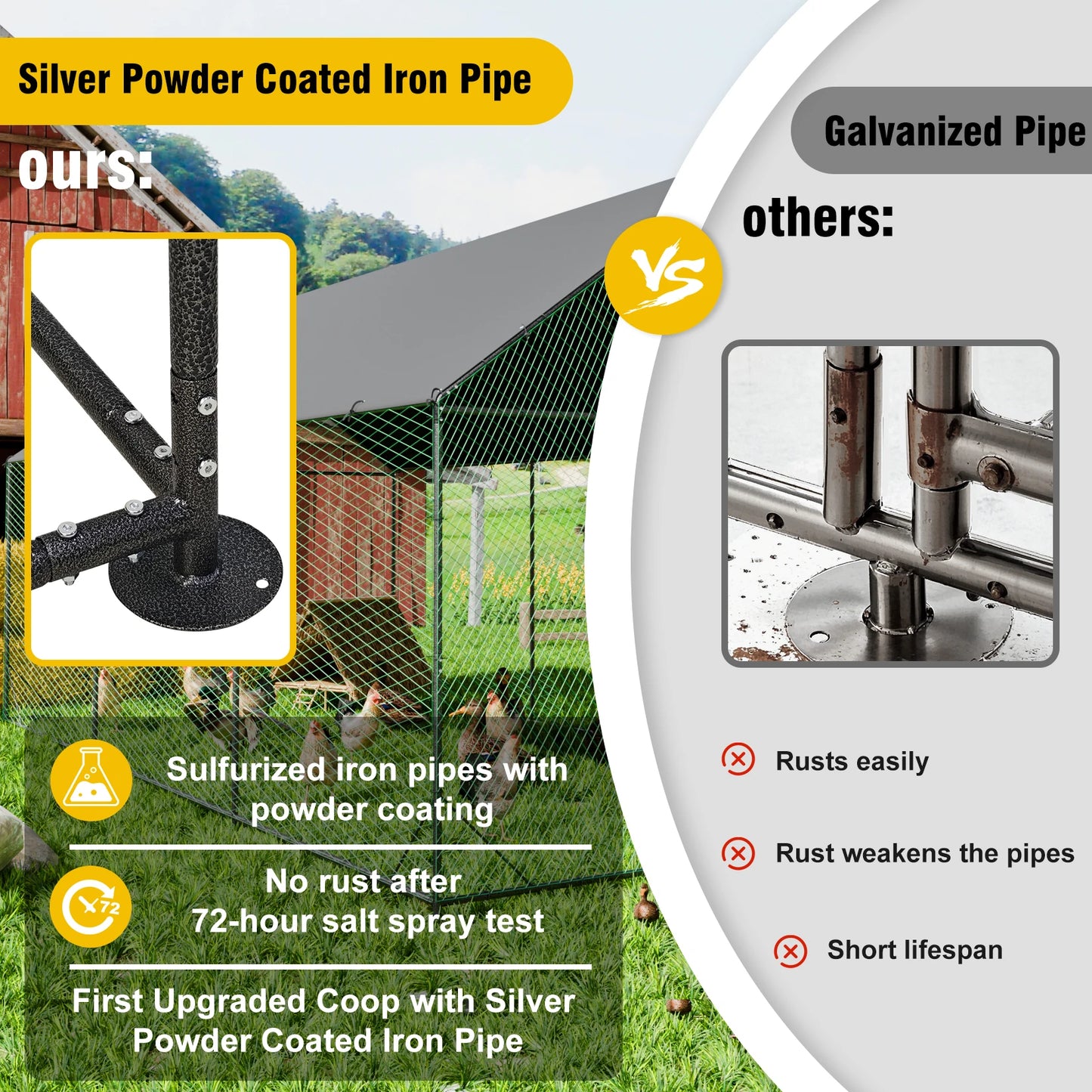 BINGOPAW Heavy-Duty Metal Chicken Coop With Cover And Netting