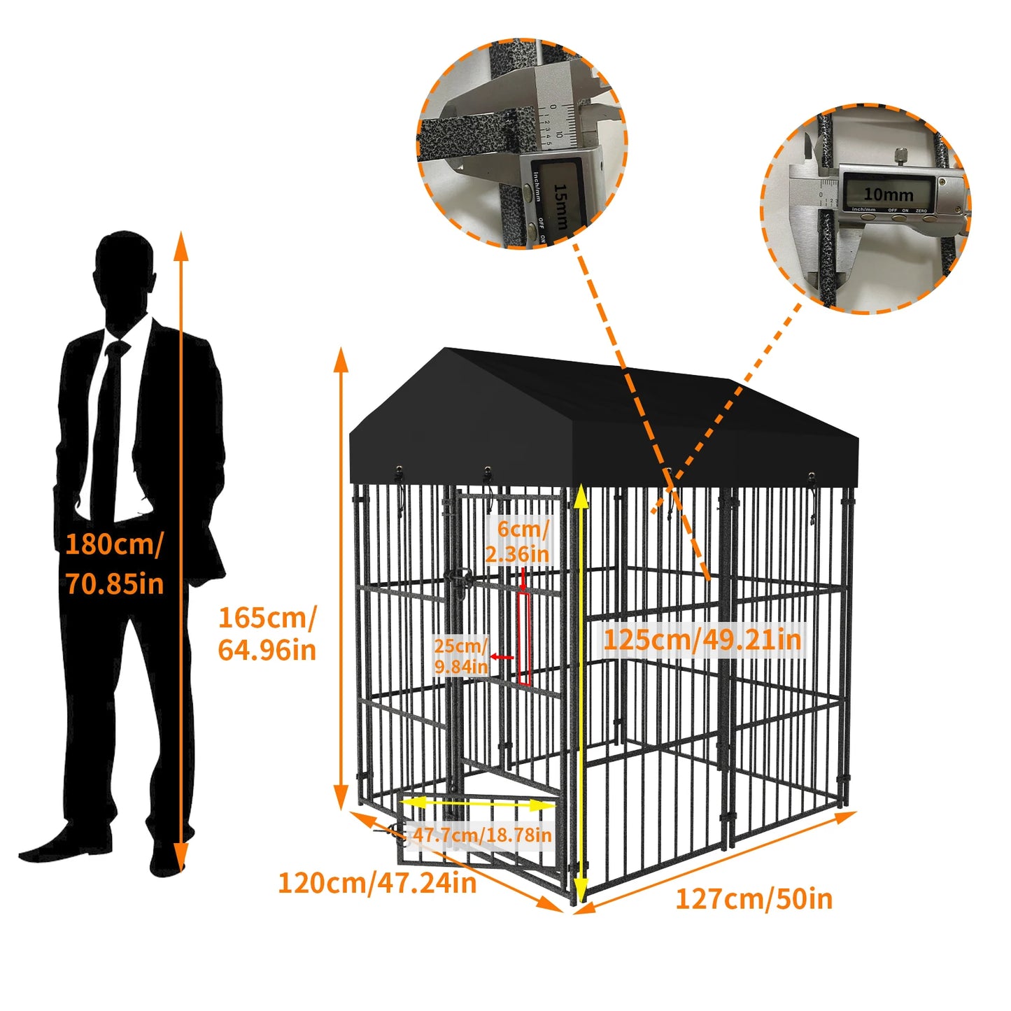 Outdoor Dog Kennel With Roof Heavy Duty Metal Crate