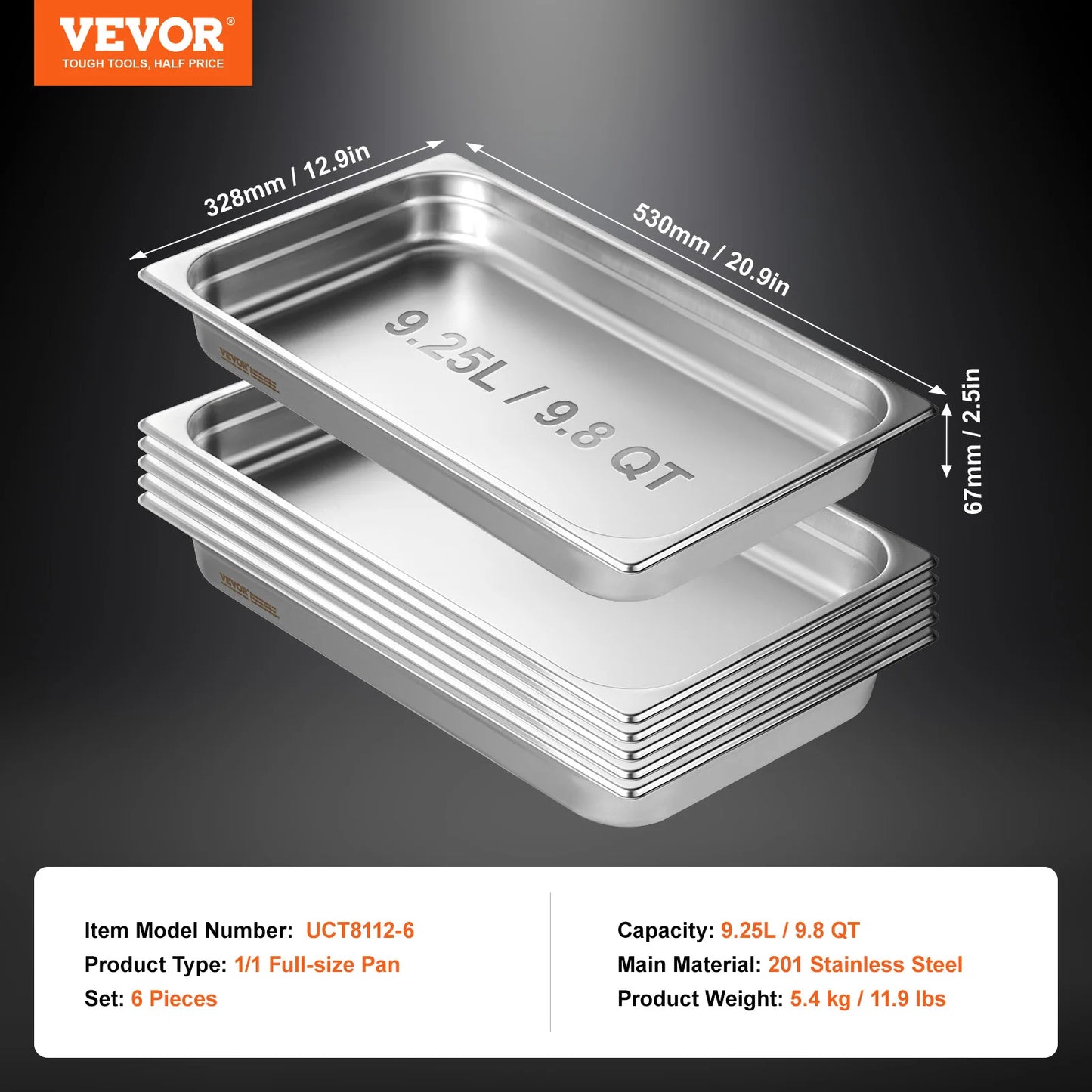 SucceBuy 6Pack Buffet Chafing Dishes Deep 2.5 to 6 Inch Stainless Steel Steam Table Pans for Caterers and Restaurants