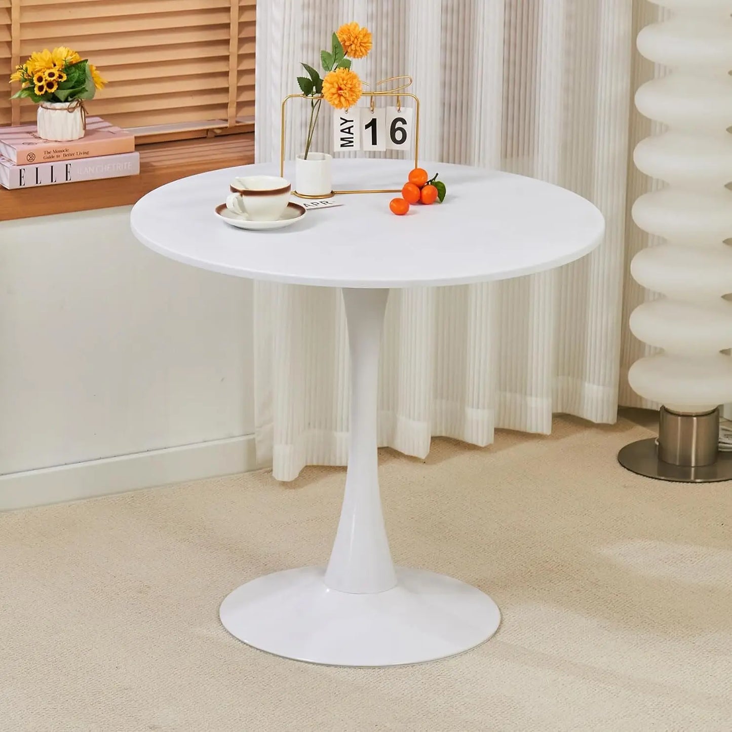 Round Tulip Dining Table With Metal Pedestal Mid Century Modern