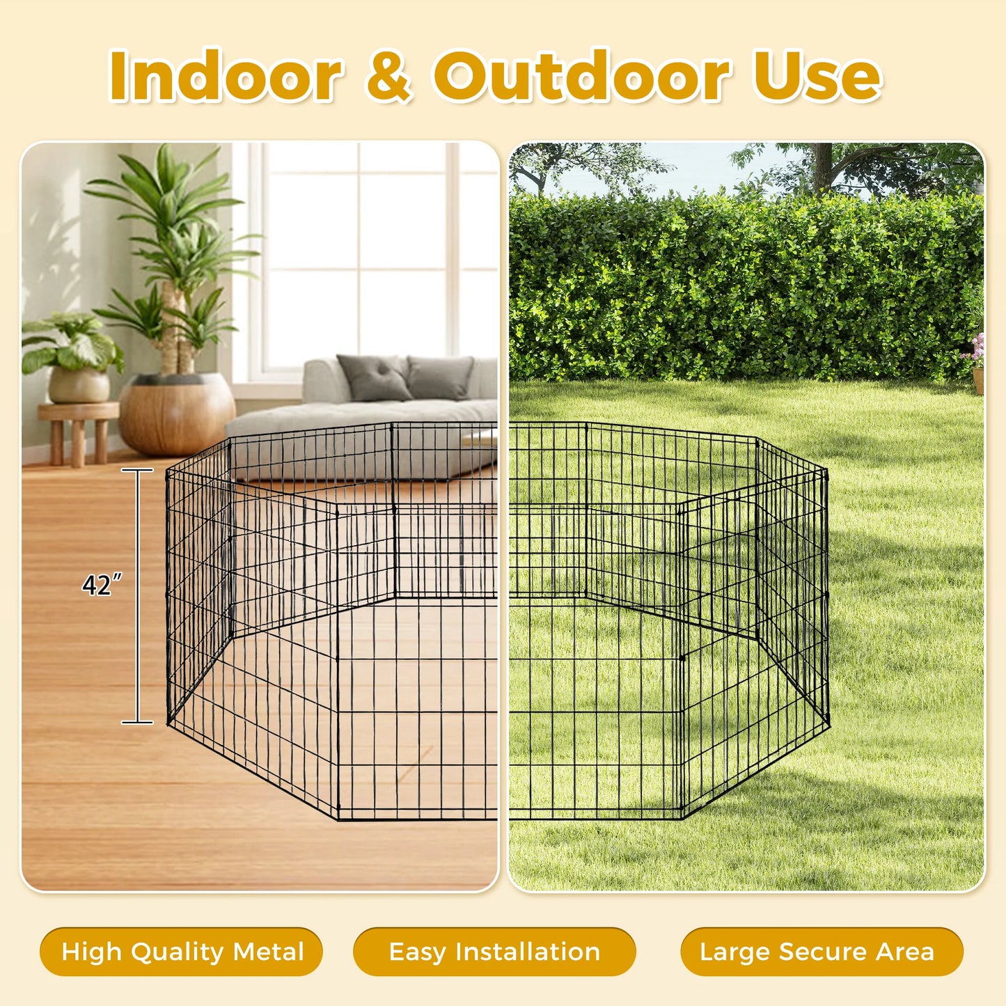 Foldable Metal Dog Playpen Indoor Outdoor Easy Assembly