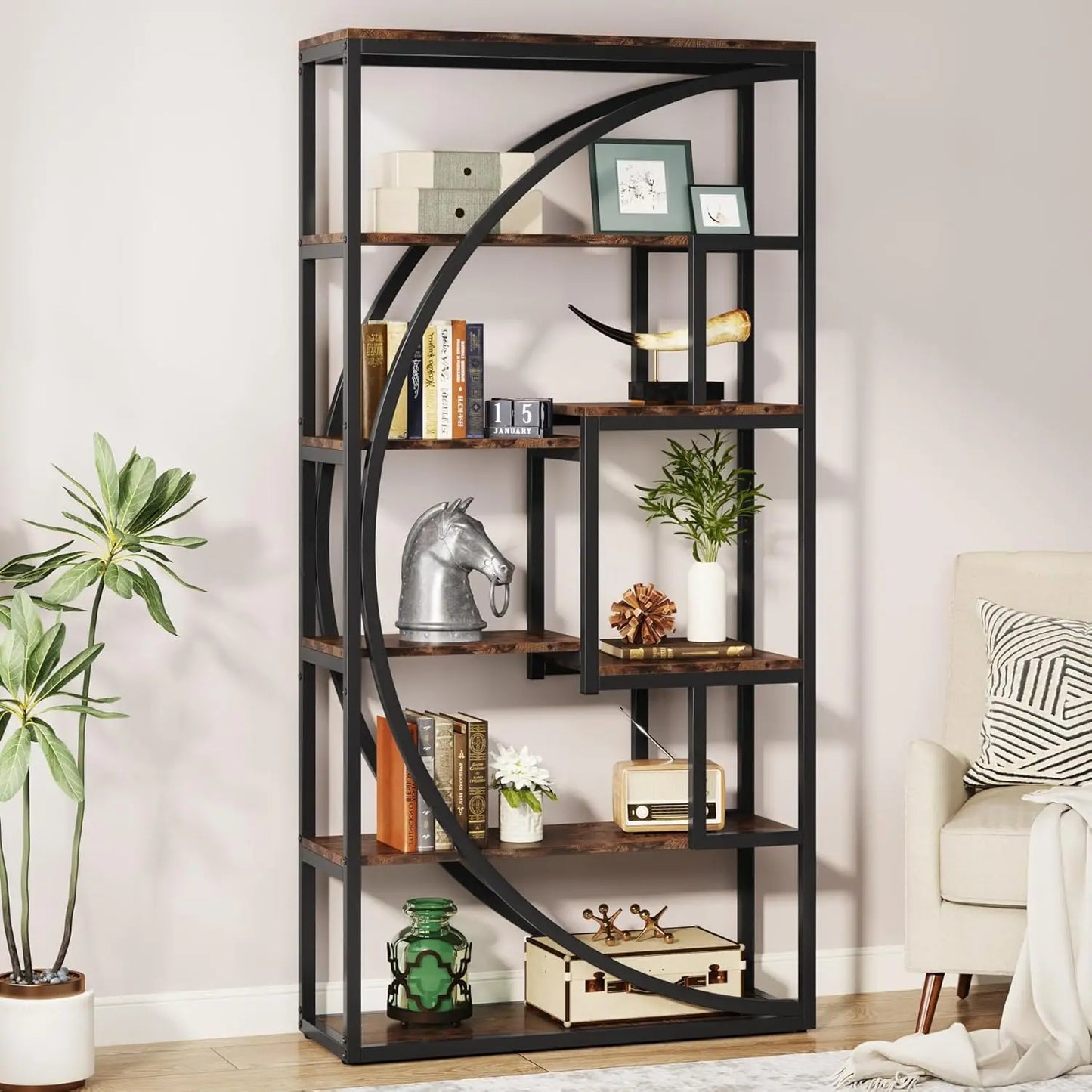 Little Tree Industrial 5 Tier Etagere Bookshelf for Living Room